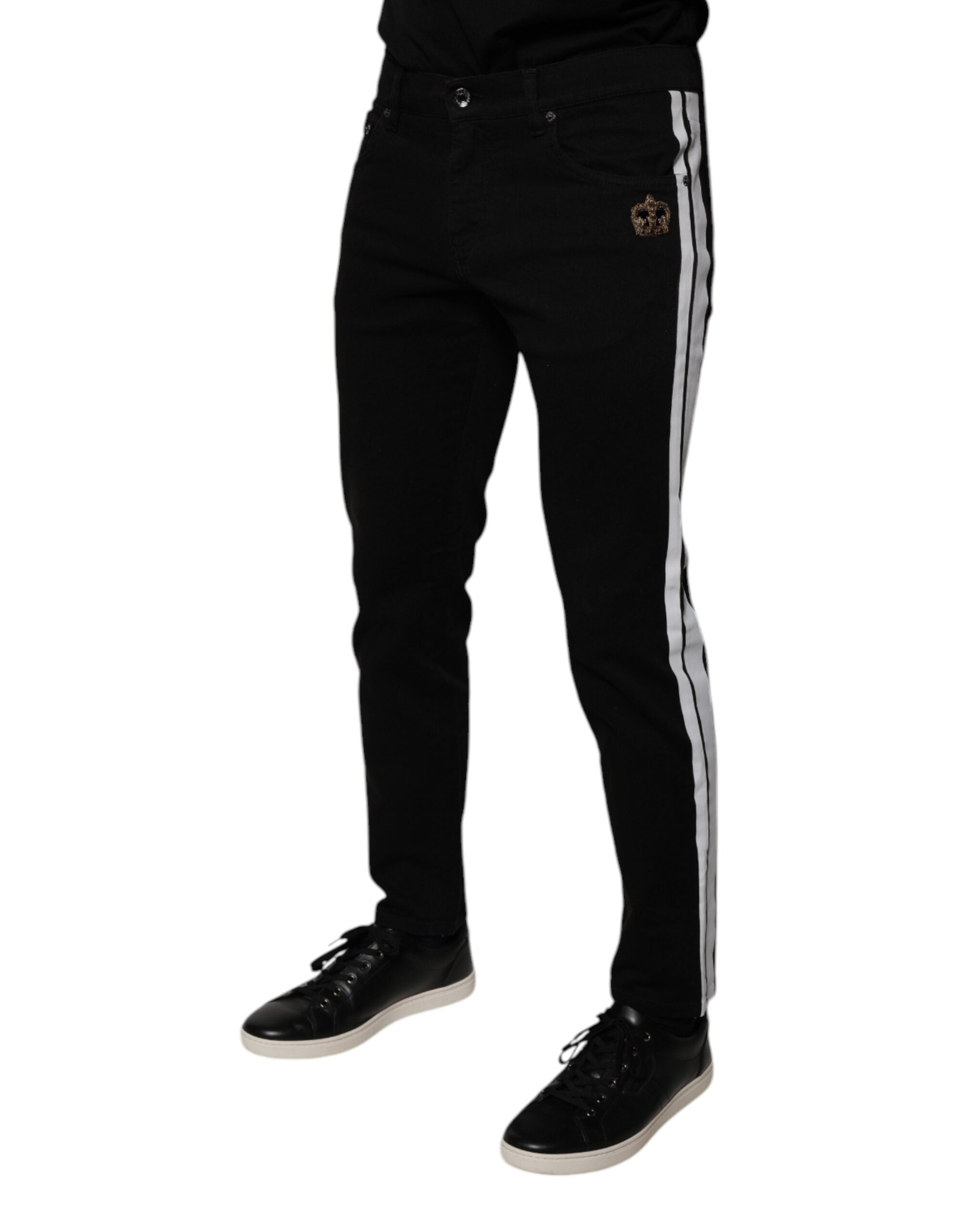 Dolce & Gabbana Black Crown White Lining Skinny Denim Men's Jeans