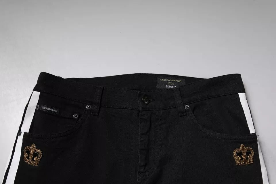 Dolce & Gabbana Black Crown White Lining Skinny Denim Men's Jeans