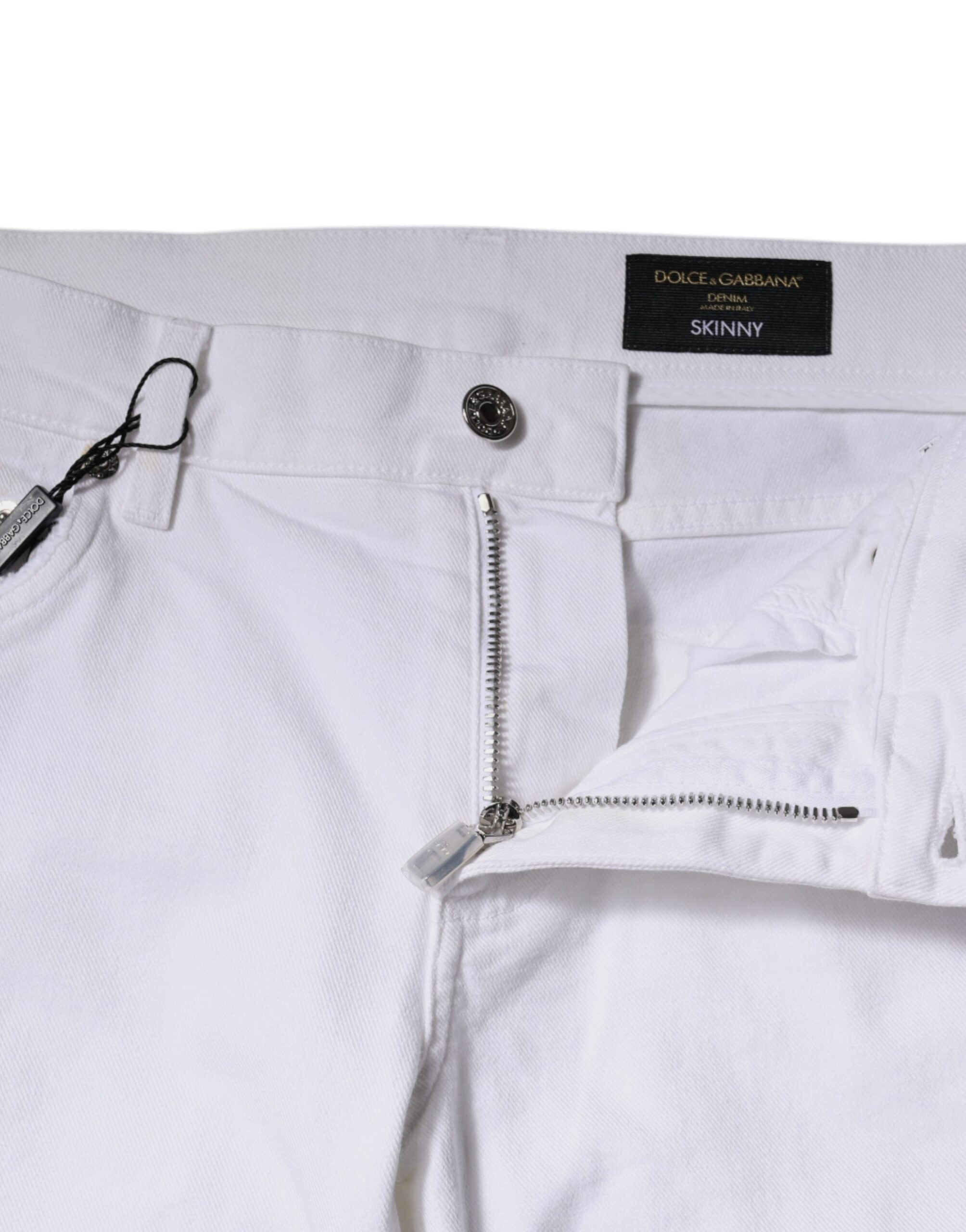 Dolce & Gabbana White Black Logo Cotton Skinny Denim Men's Jeans (Pre-Owned)