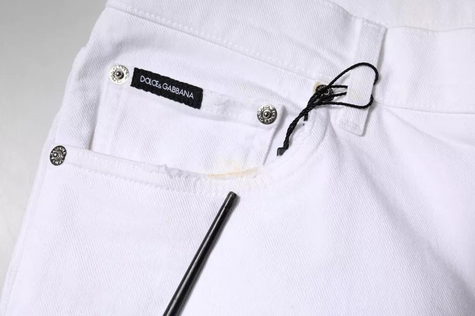Dolce & Gabbana White Black Logo Cotton Skinny Denim Men's Jeans (Pre-Owned)