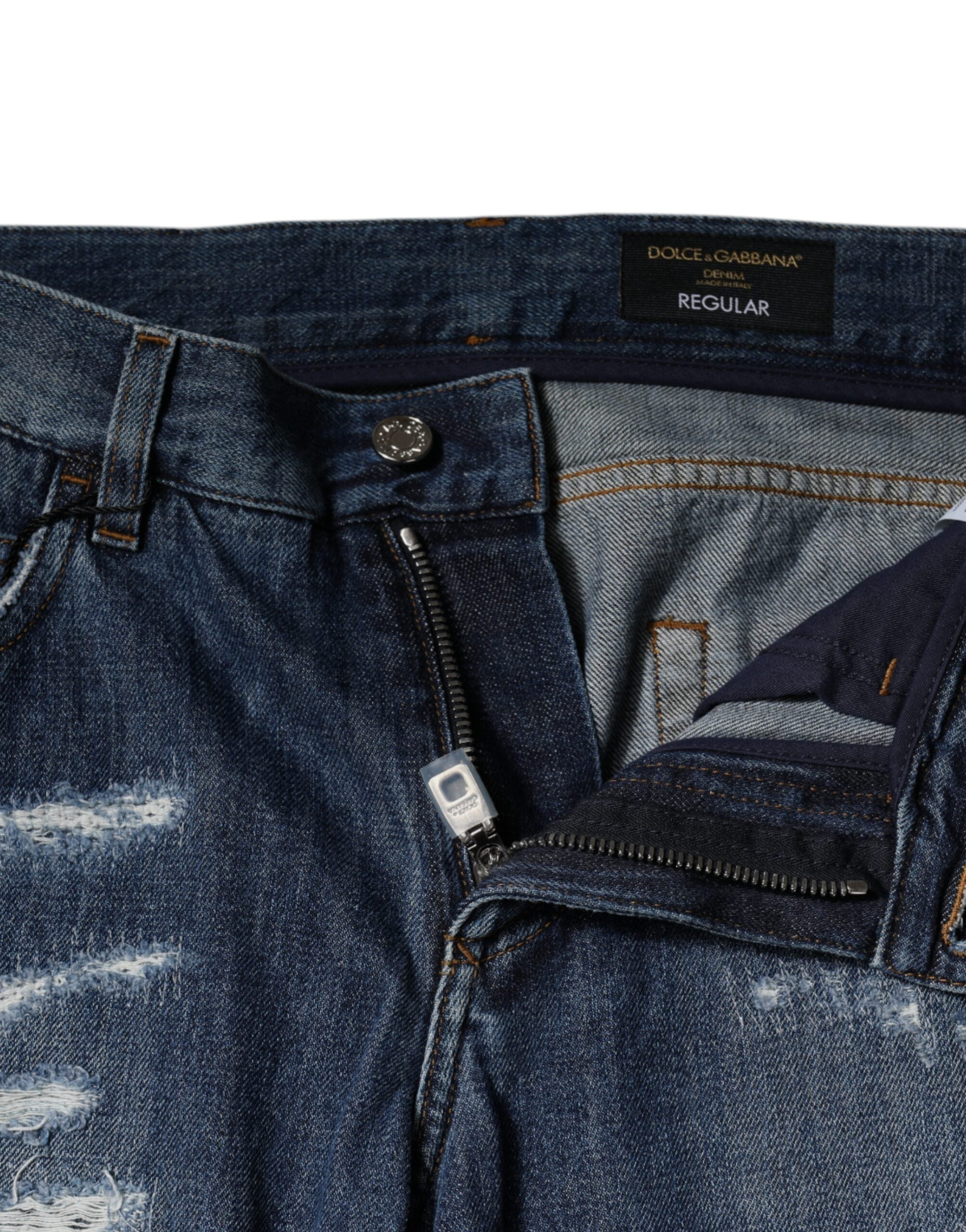 Dolce & Gabbana Blue Cotton Tattered Skinny Denim Men's Jeans