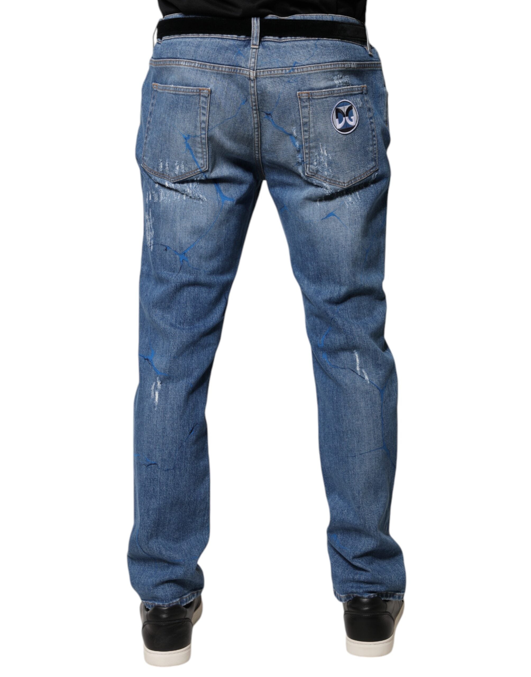 Dolce & Gabbana Blue Cotton Stretch Tattered Skinny Denim Men's Jeans