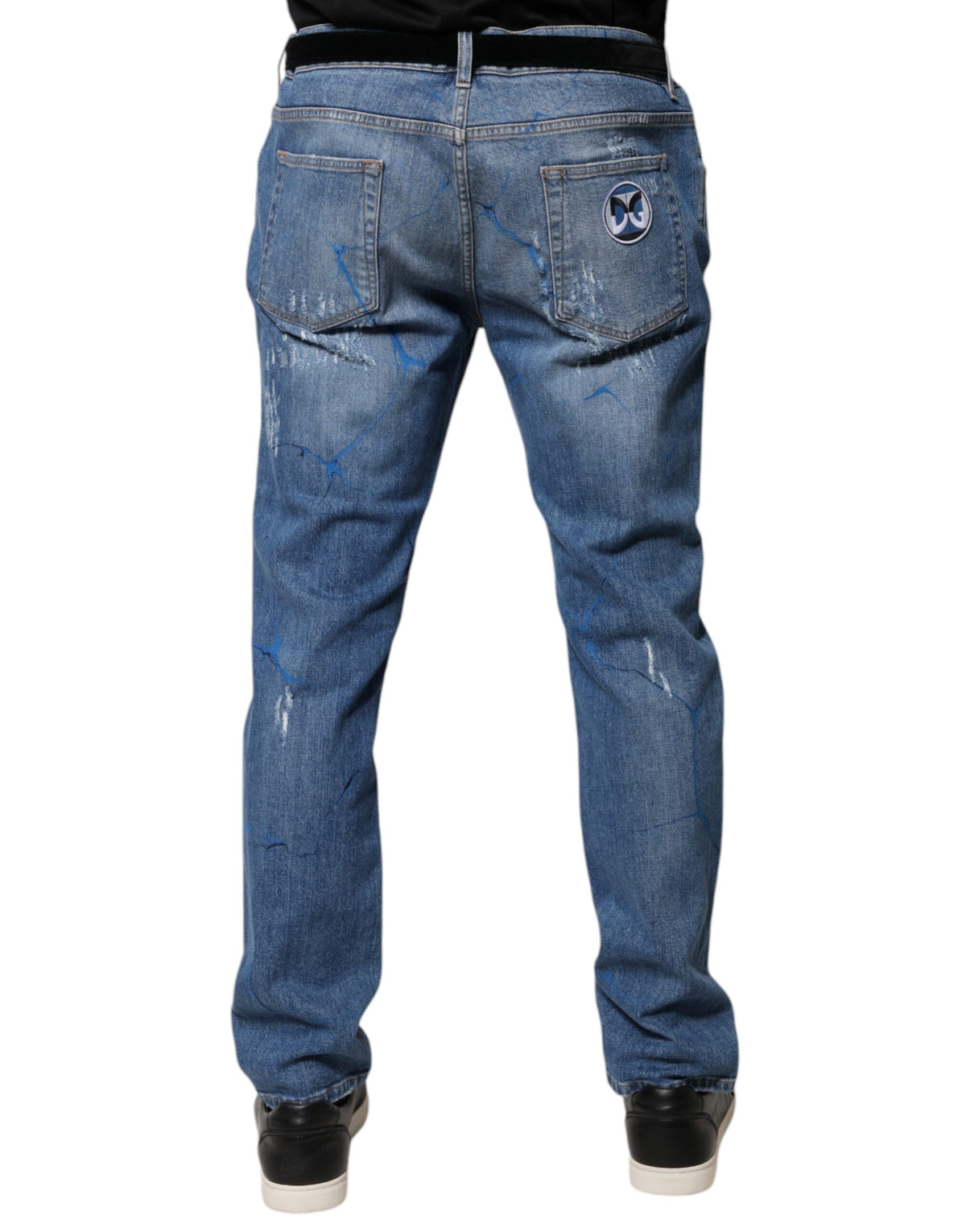 Dolce & Gabbana Blue Cotton Stretch Tattered Skinny Denim Men's Jeans