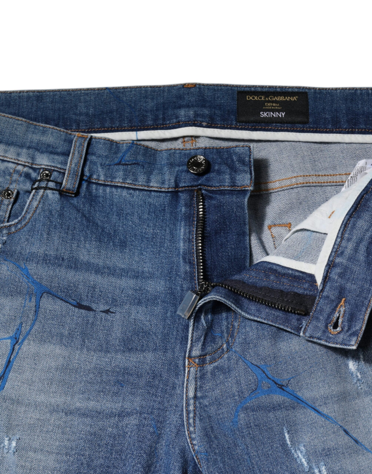 Dolce & Gabbana Blue Cotton Stretch Tattered Skinny Denim Men's Jeans