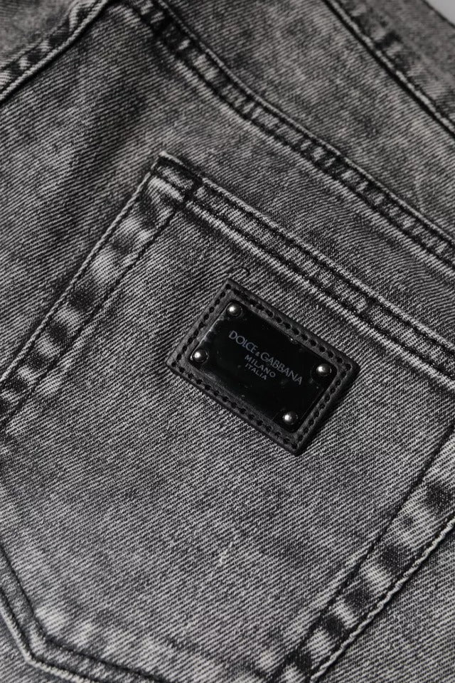 Dolce & Gabbana Gray Logo Plaque Cotton Slim Fit Denim Men's Jeans