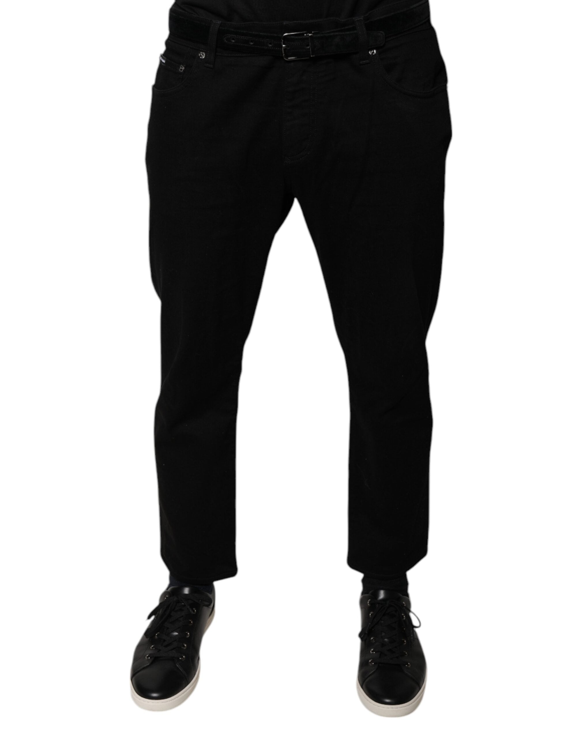 Dolce & Gabbana Black Cotton Stretch Logo Skinny Denim Men's Jeans