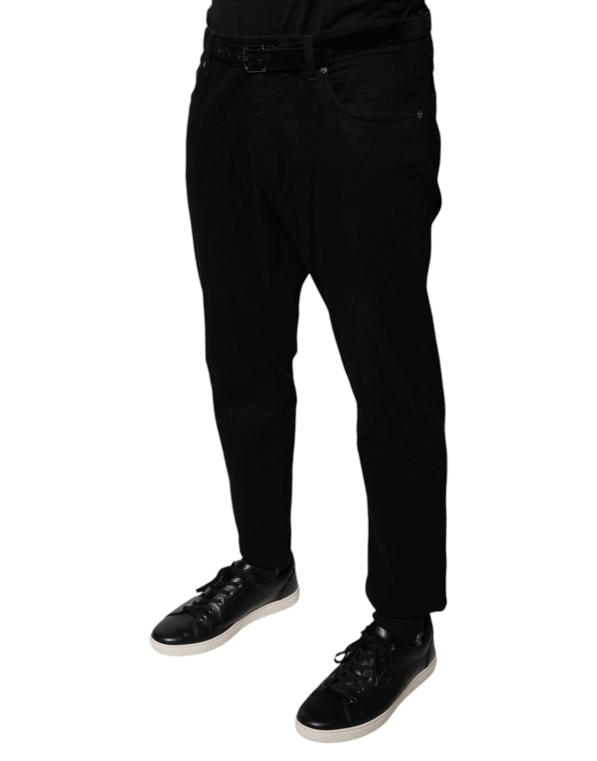Dolce & Gabbana Black Cotton Stretch Logo Skinny Denim Men's Jeans