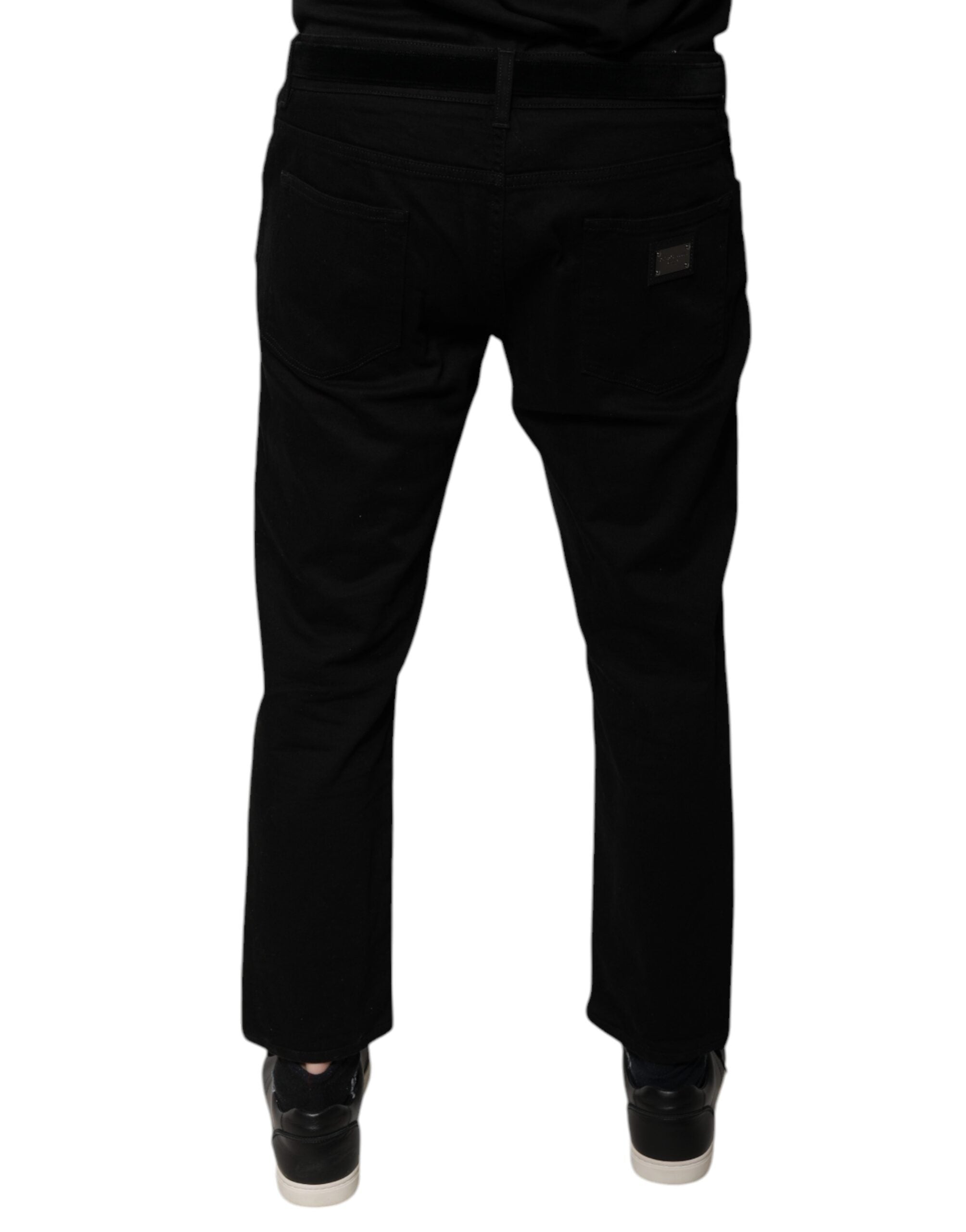 Dolce & Gabbana Black Cotton Stretch Logo Skinny Denim Men's Jeans