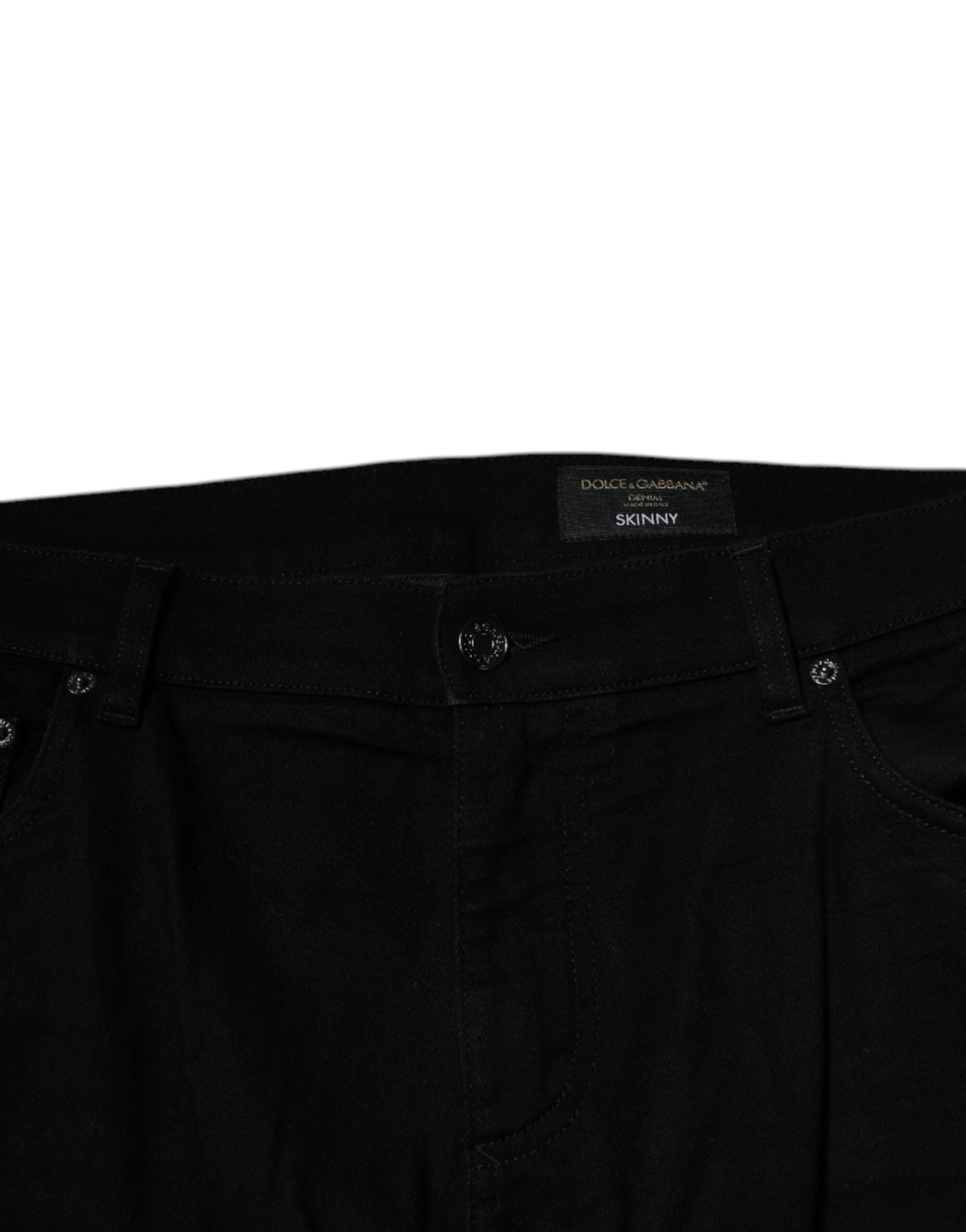 Dolce & Gabbana Black Cotton Stretch Logo Skinny Denim Men's Jeans