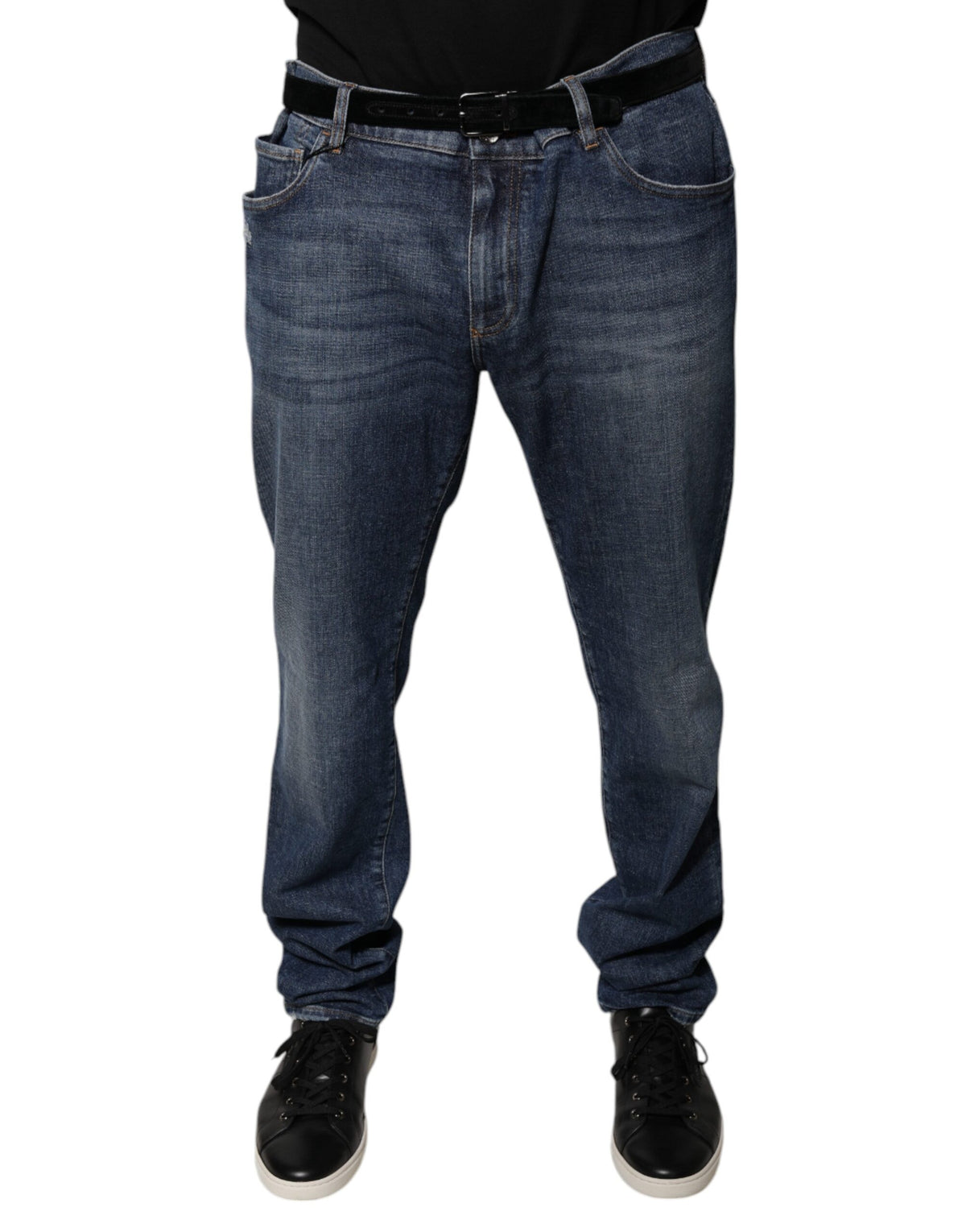 Dolce & Gabbana Dark Blue Cotton Logo Skinny Denim Men's Jeans