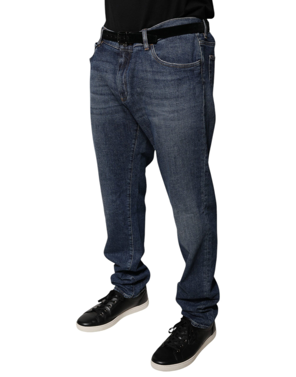 Dolce & Gabbana Dark Blue Cotton Logo Skinny Denim Men's Jeans