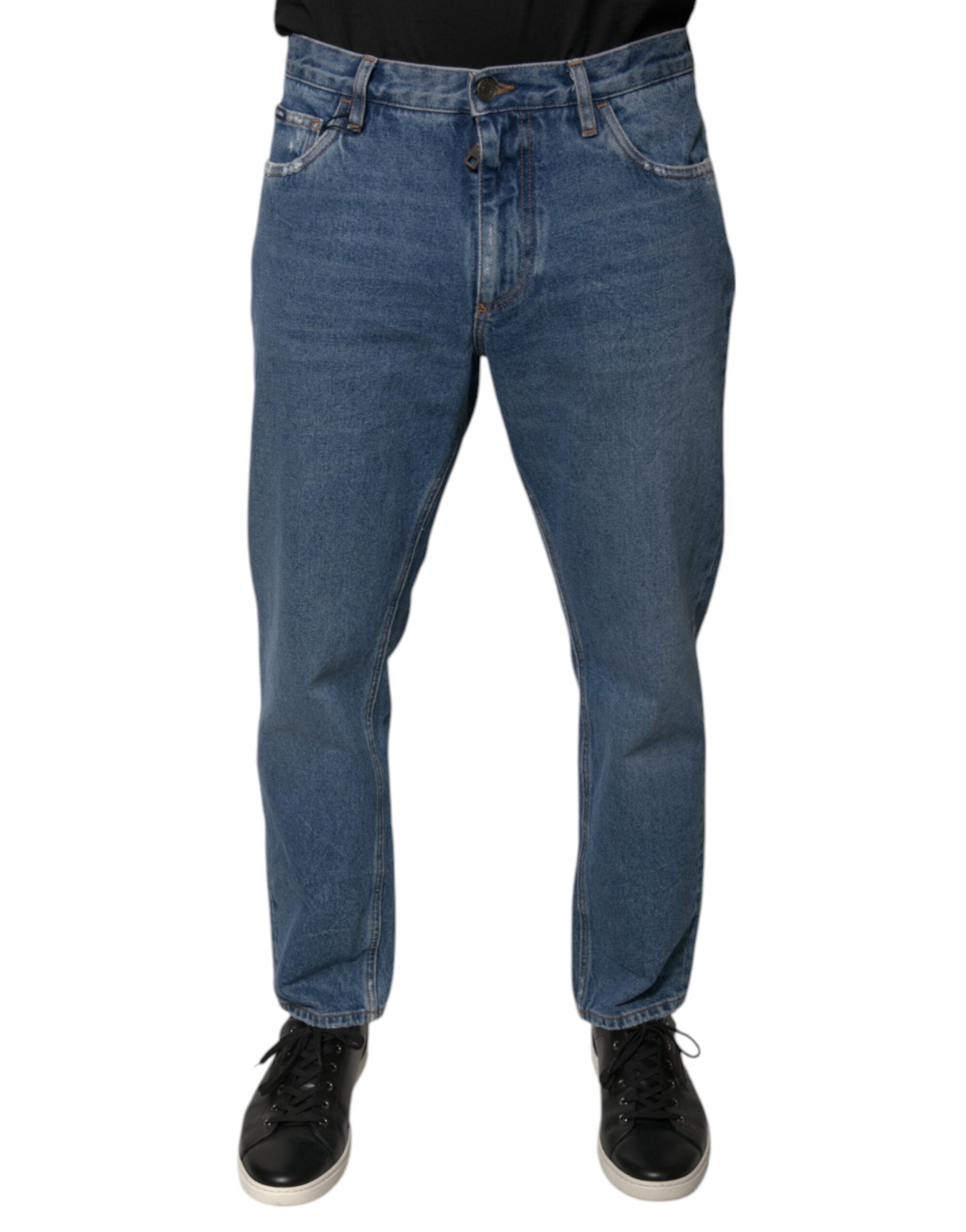 Dolce & Gabbana Blue Cotton Logo Men Loose Denim Men's Jeans