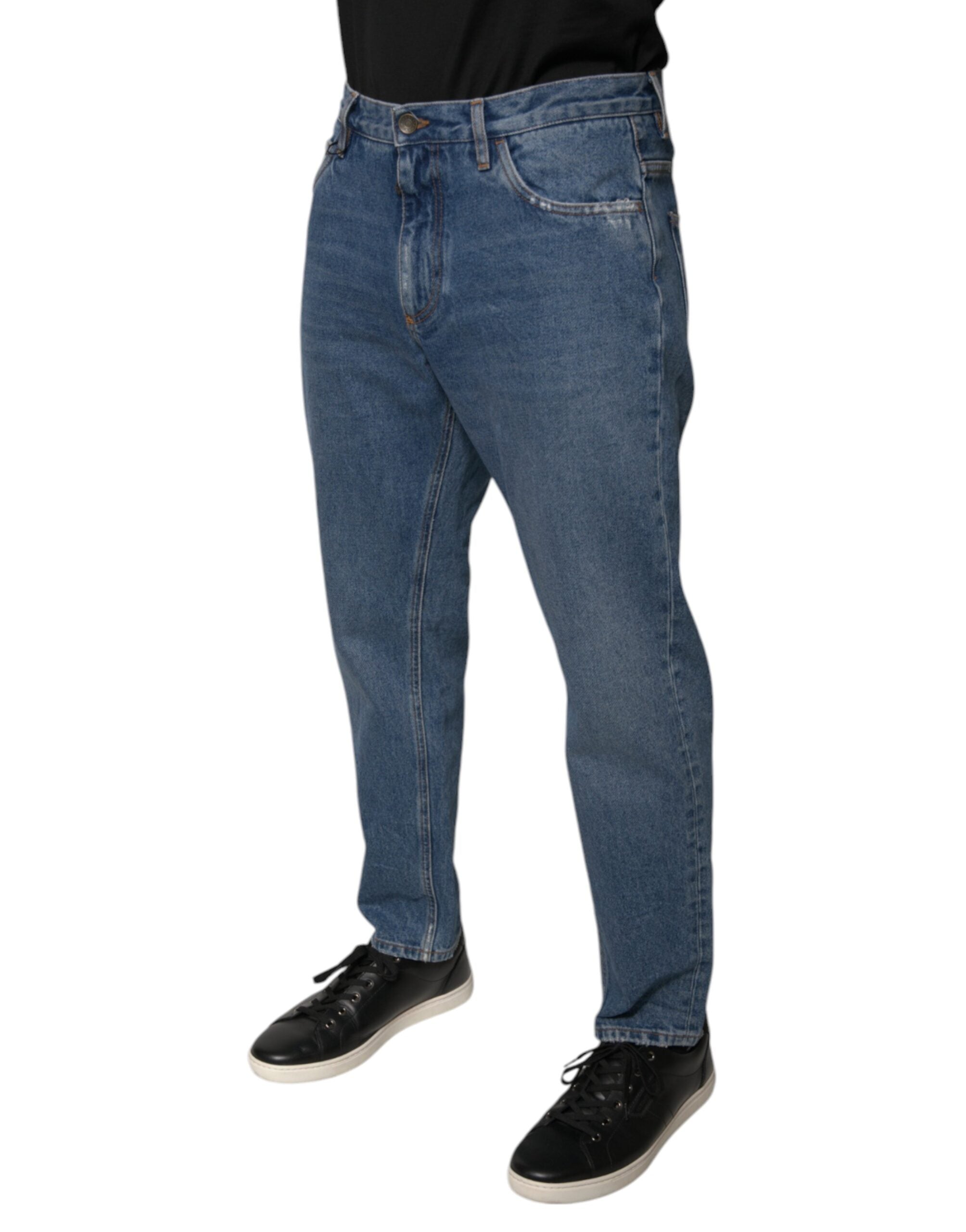 Dolce & Gabbana Blue Cotton Logo Men Loose Denim Men's Jeans