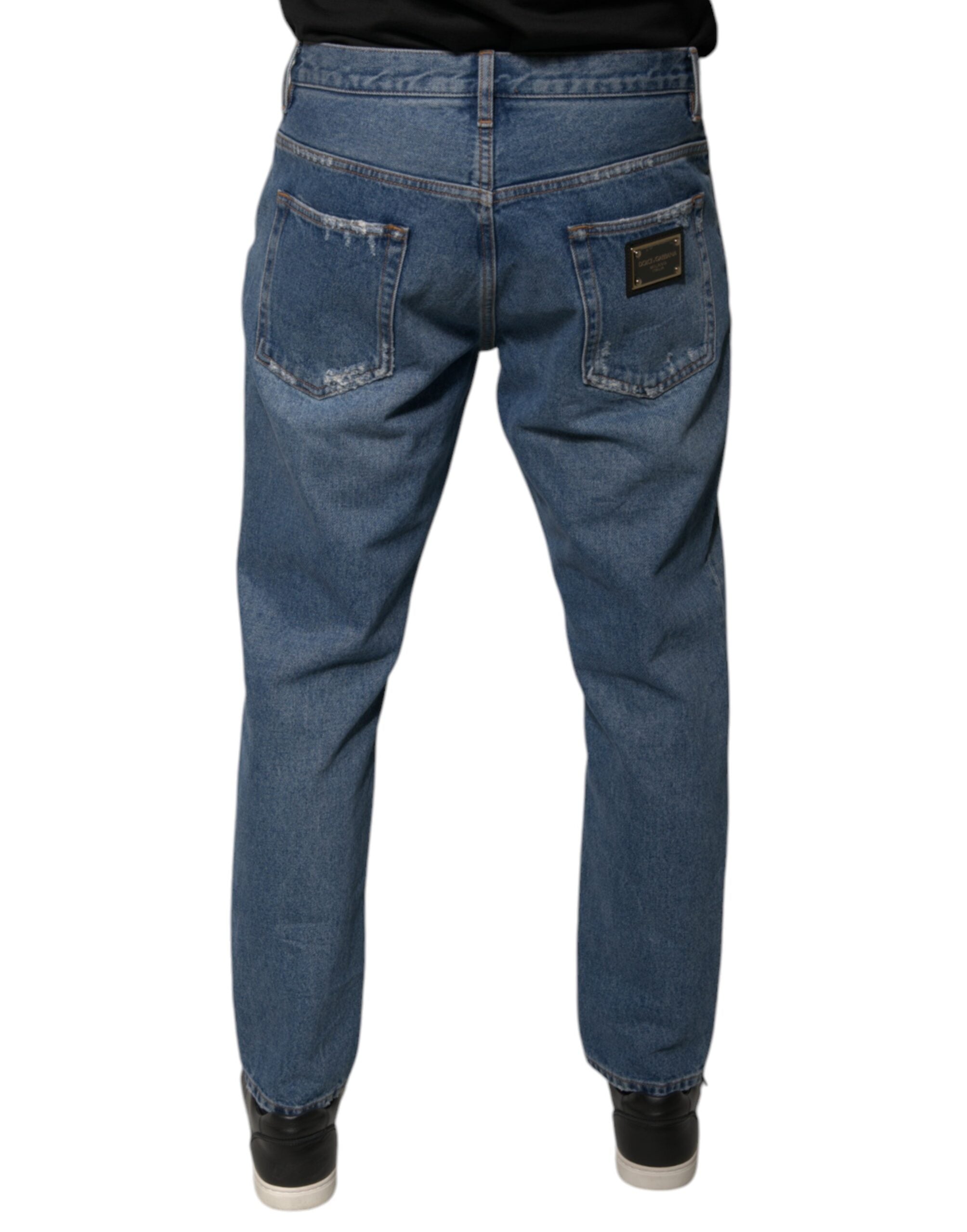 Dolce & Gabbana Blue Cotton Logo Men Loose Denim Men's Jeans