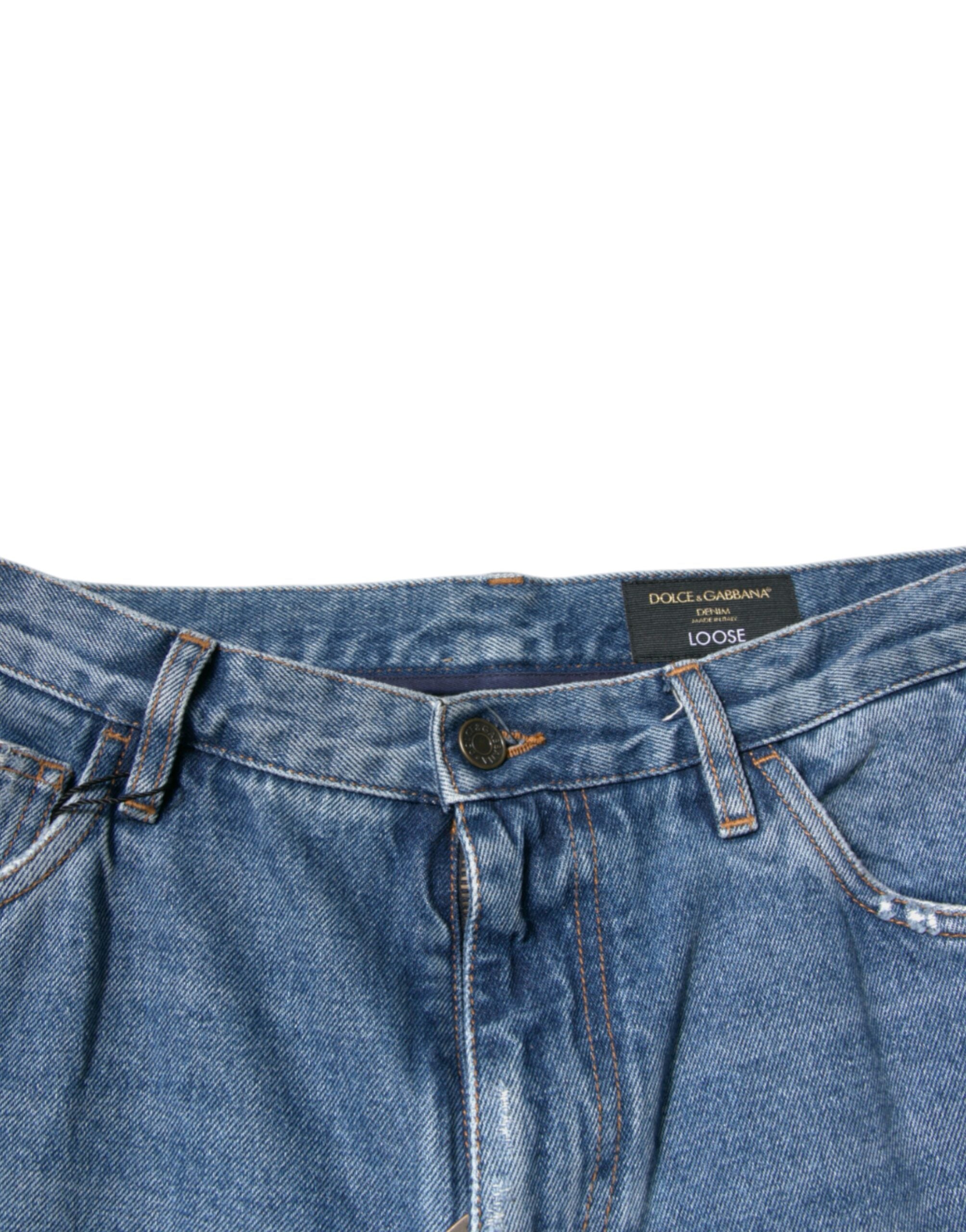 Dolce & Gabbana Blue Cotton Logo Men Loose Denim Men's Jeans