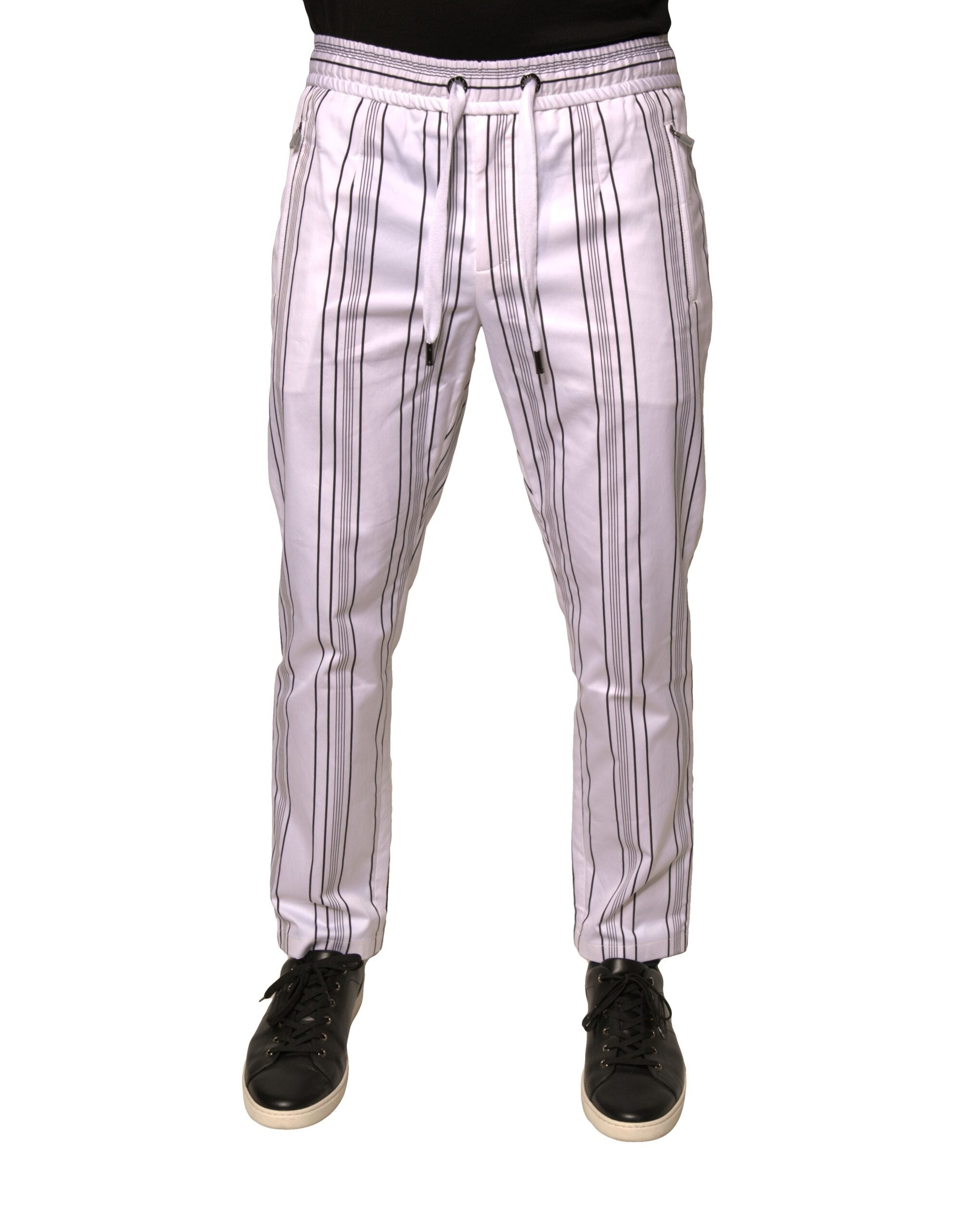 Dolce & Gabbana White Stripe Cotton Dress Skinny Men's Pants