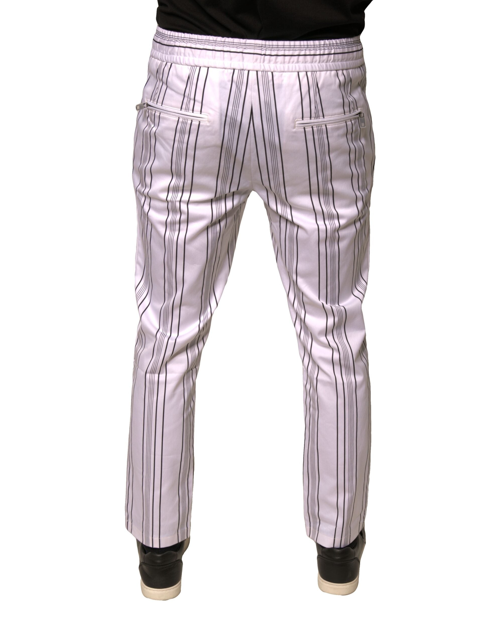 Dolce & Gabbana White Stripe Cotton Dress Skinny Men's Pants