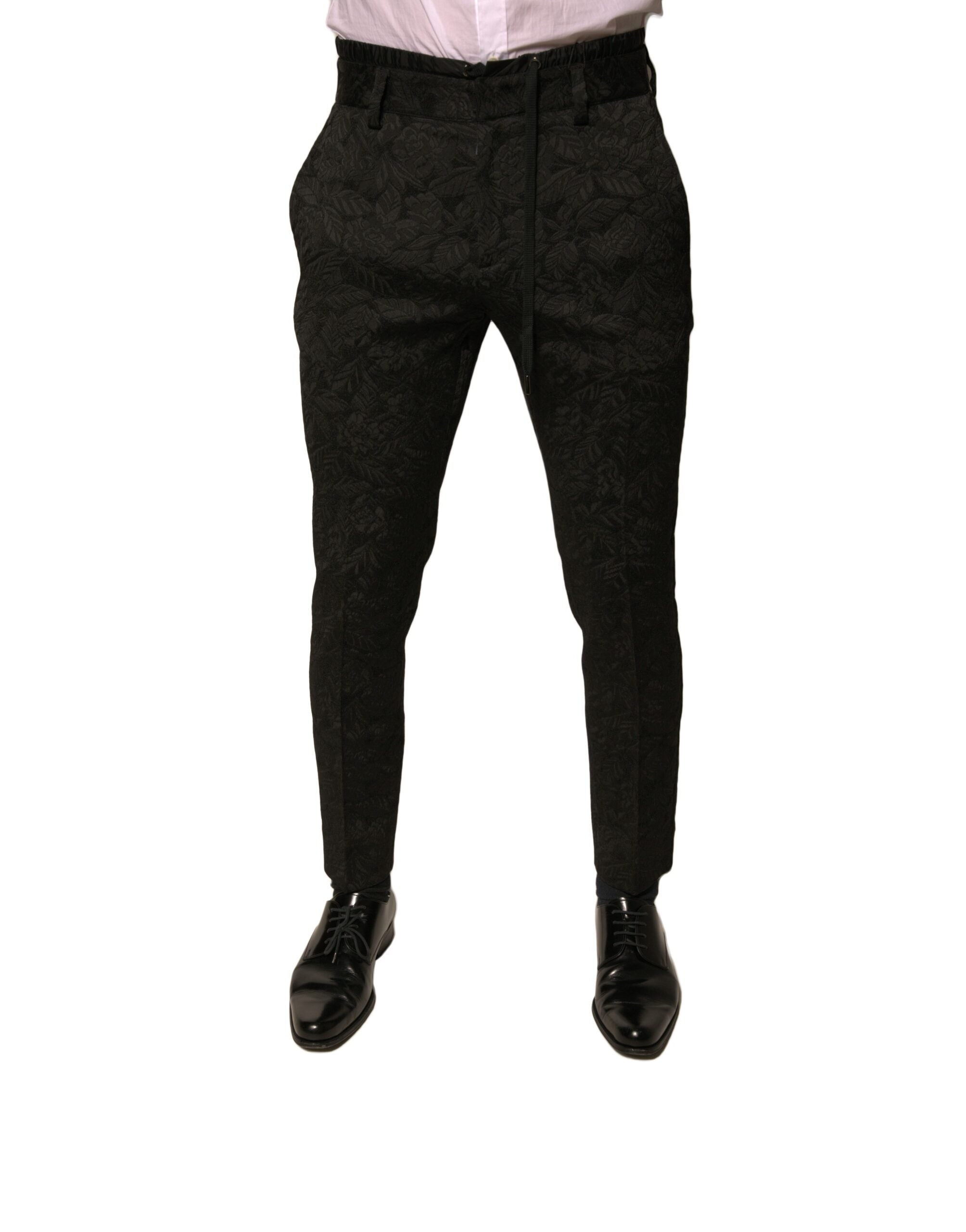 Dolce & Gabbana Black Brocade Polyester Skinny Dress Pants - IT44