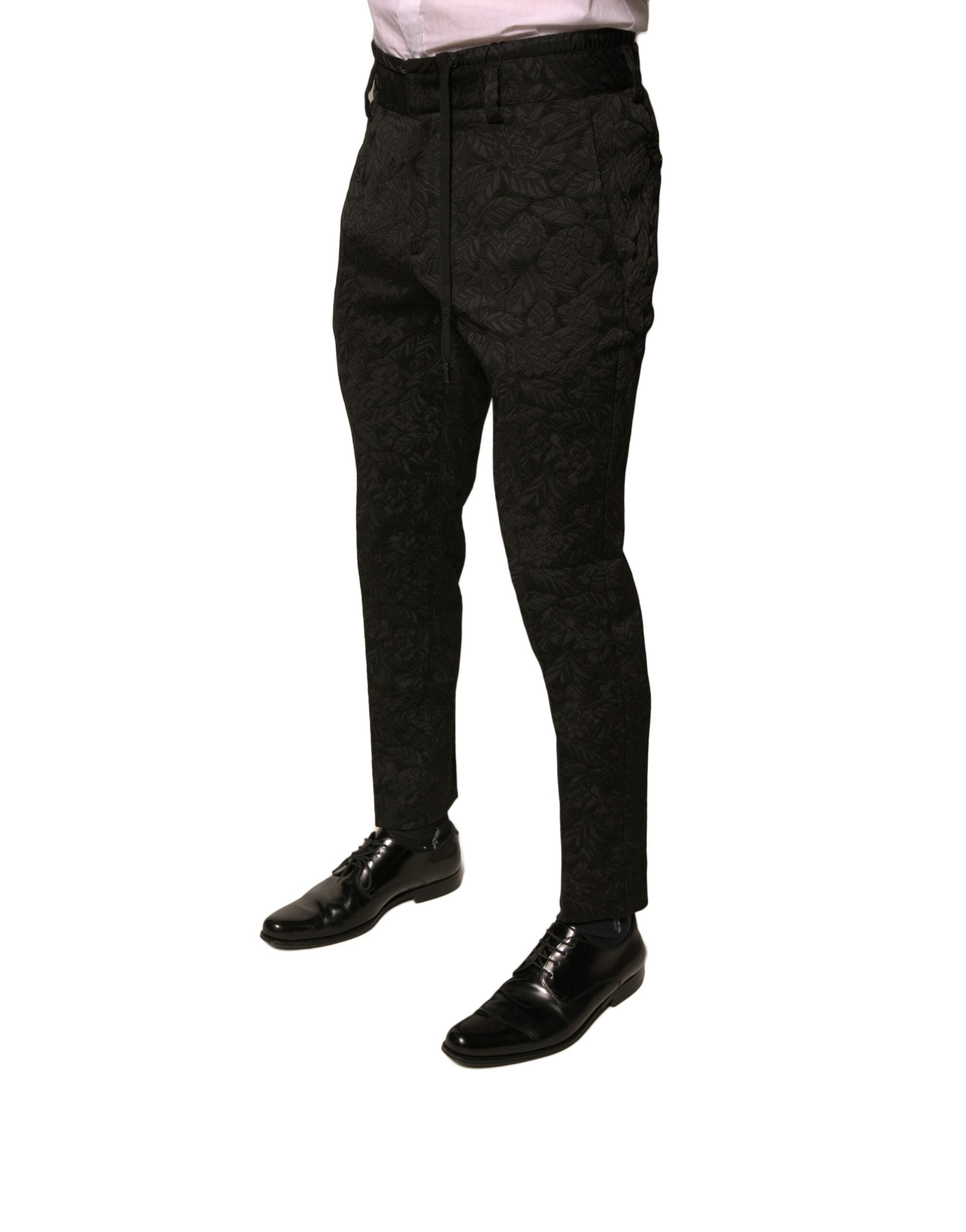 Dolce & Gabbana Black Brocade Polyester Skinny Men Dress Men's Pants