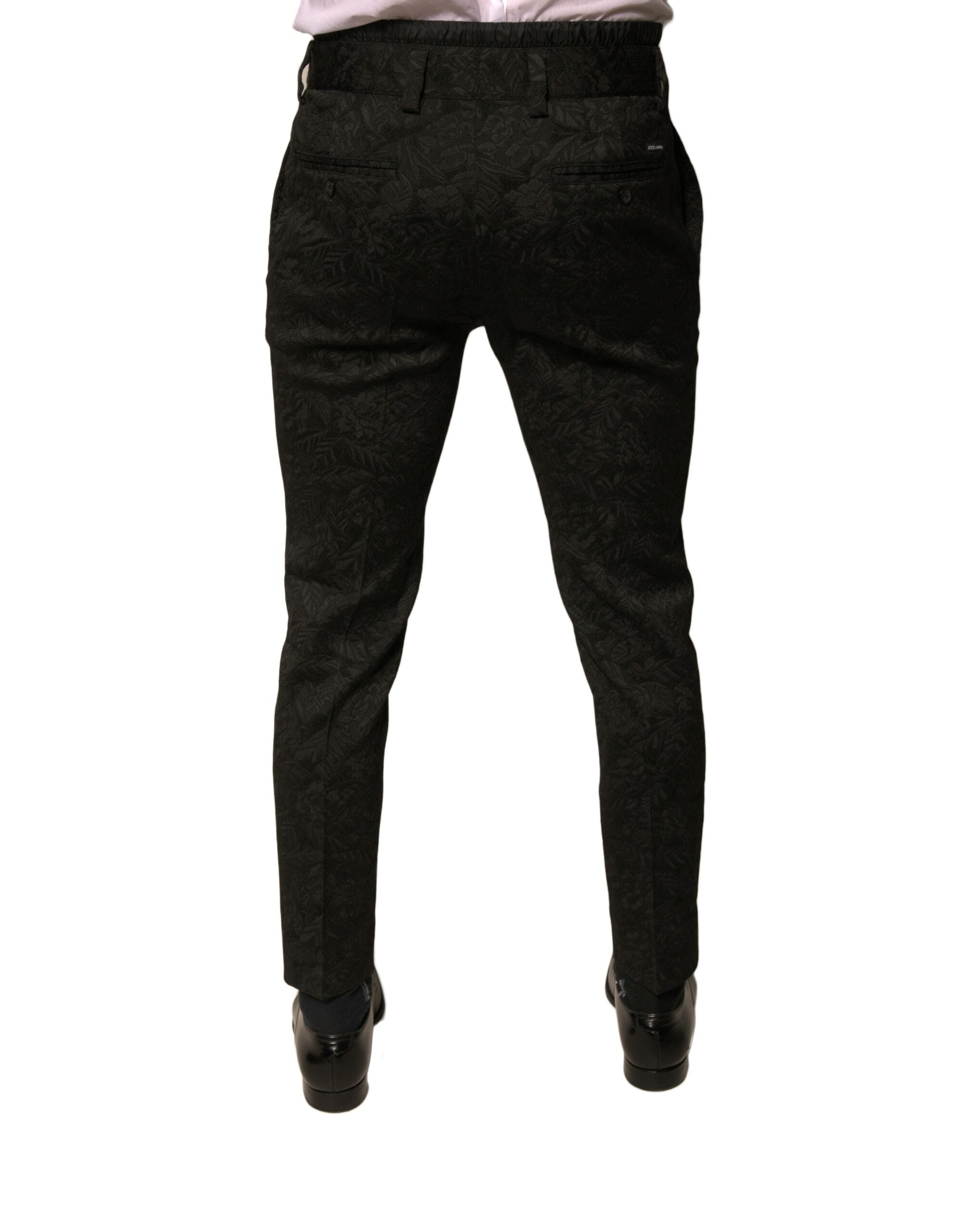 Dolce & Gabbana Black Brocade Polyester Skinny Men Dress Men's Pants