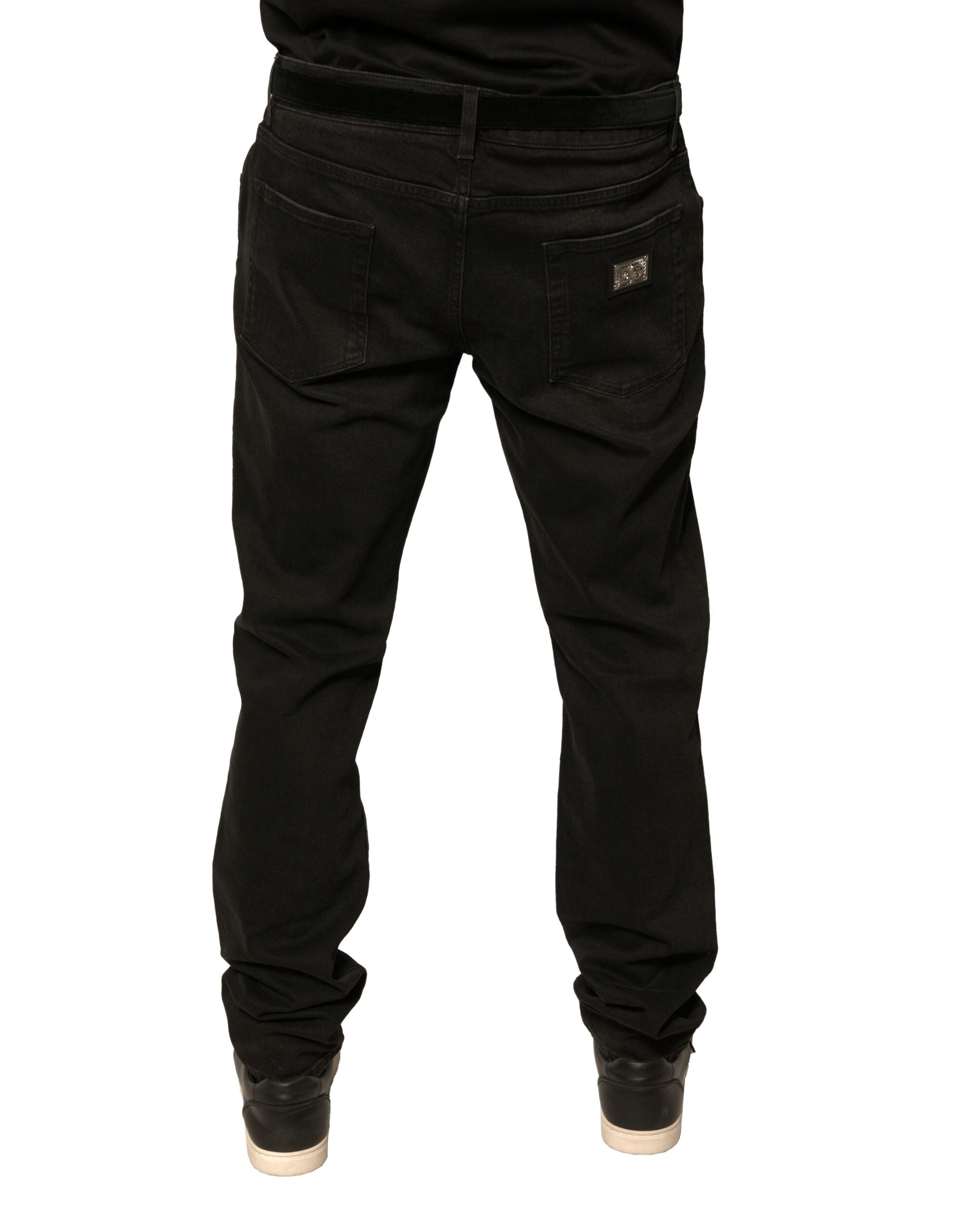 Dolce & Gabbana Black Ripped Logo Cotton Skinny Denim Men's Jeans