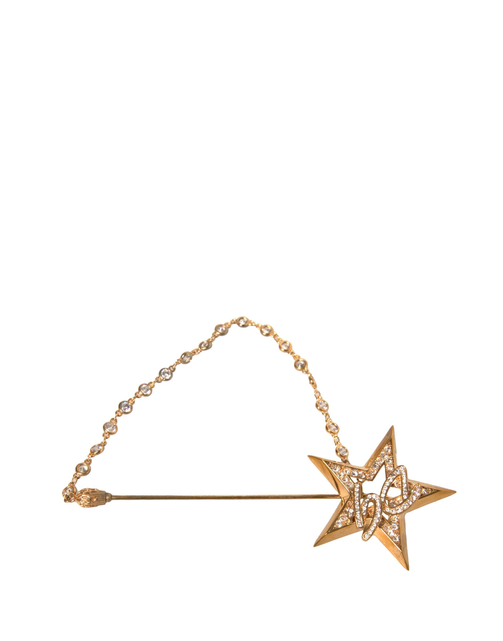 Dolce & Gabbana Gold Brass DG Logo Star Crystal Brooch Lapel Men's Pin (Pre-Owned)