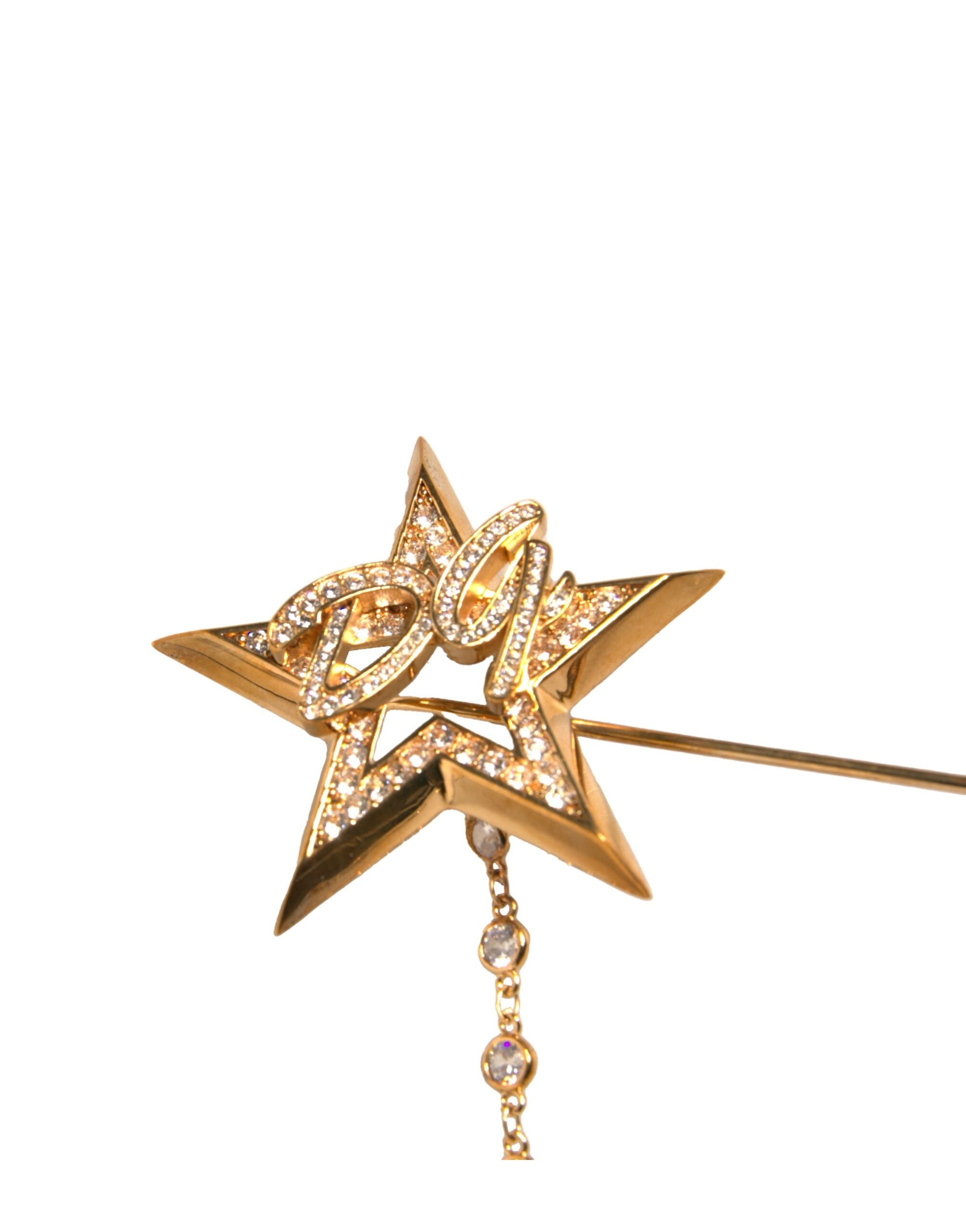 Dolce & Gabbana Gold Brass DG Logo Star Crystal Brooch Lapel Men's Pin (Pre-Owned)
