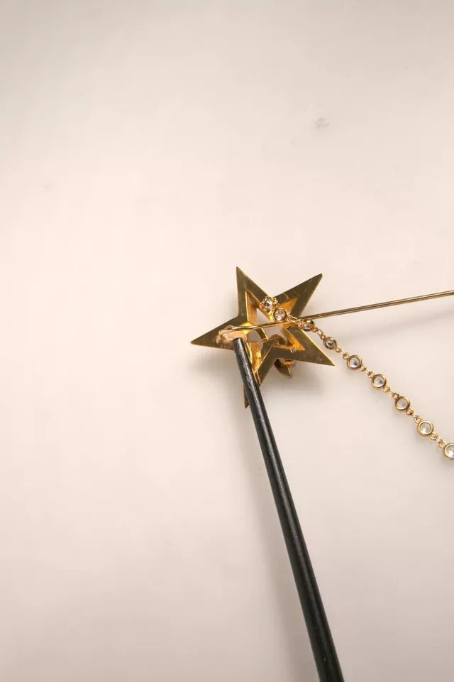 Dolce & Gabbana Gold Brass DG Logo Star Crystal Brooch Lapel Men's Pin (Pre-Owned)