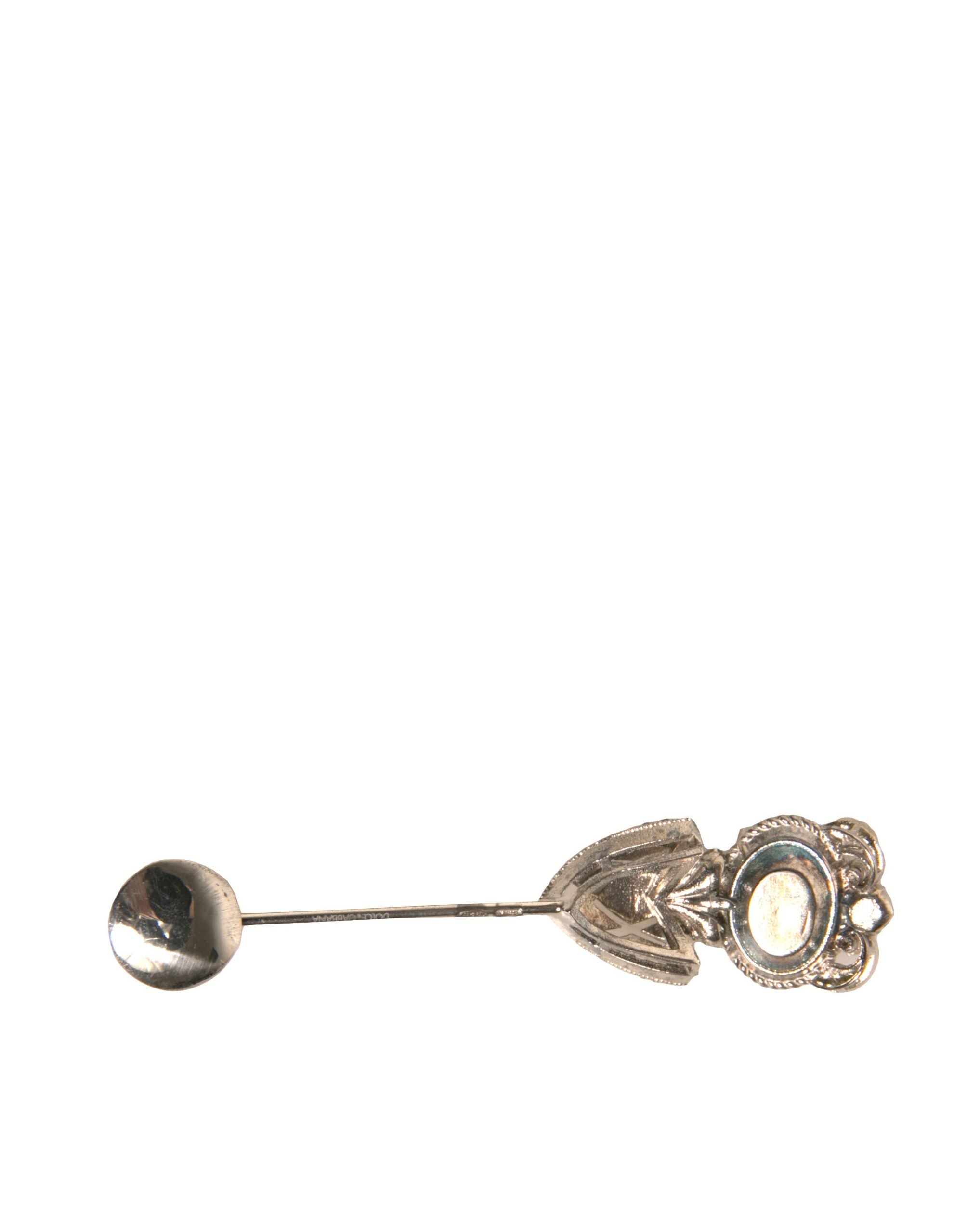 Dolce & Gabbana Silver 925 Sterling Silver Crystals Pin Collar Men's Brooch