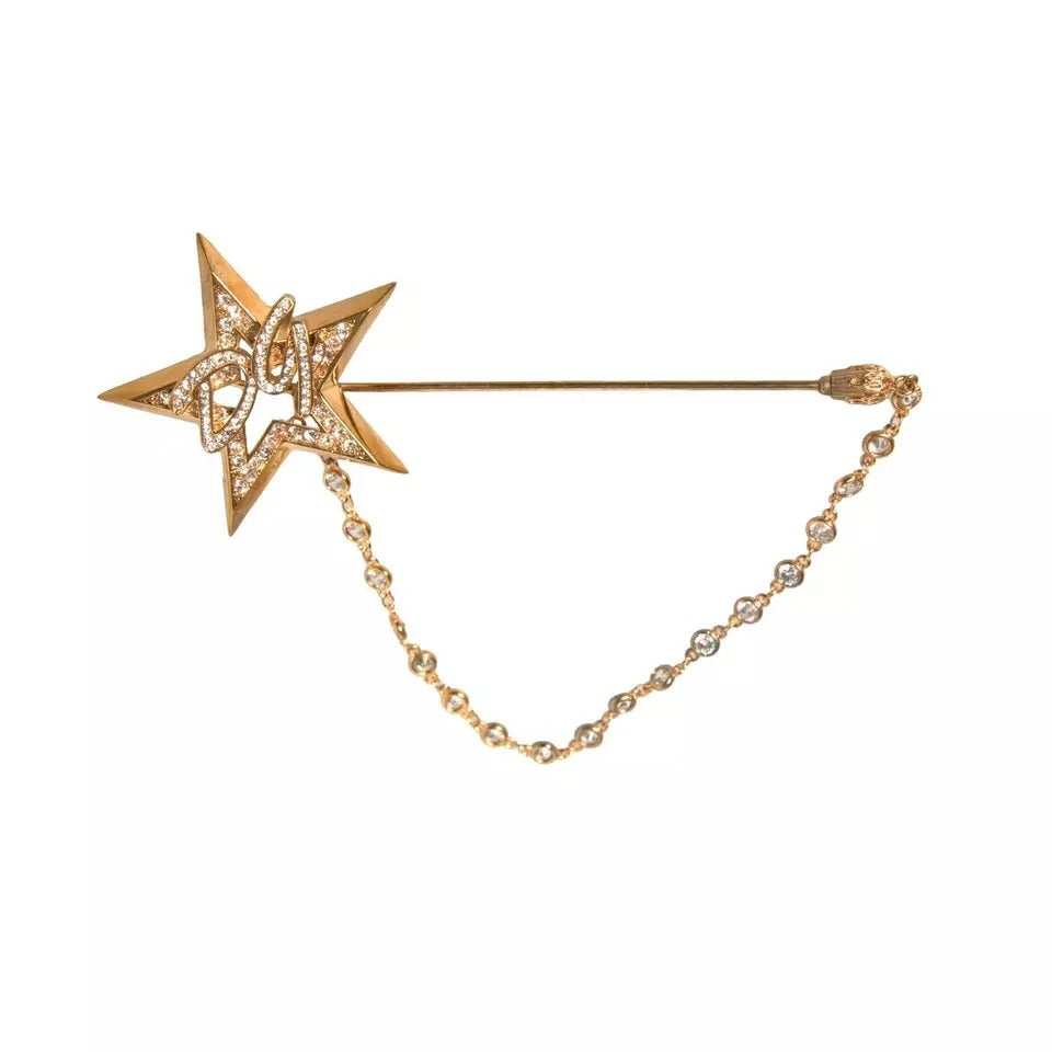 Dolce & Gabbana Gold Brass DG Logo Star Crystal Brooch Lapel Men's Pin (Pre-Owned)