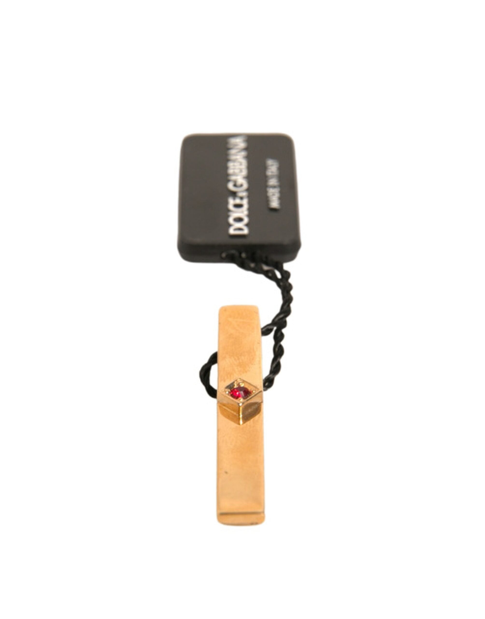 Dolce & Gabbana Gold Tone Brass Crystal Branded Tie Clip Men's Bar