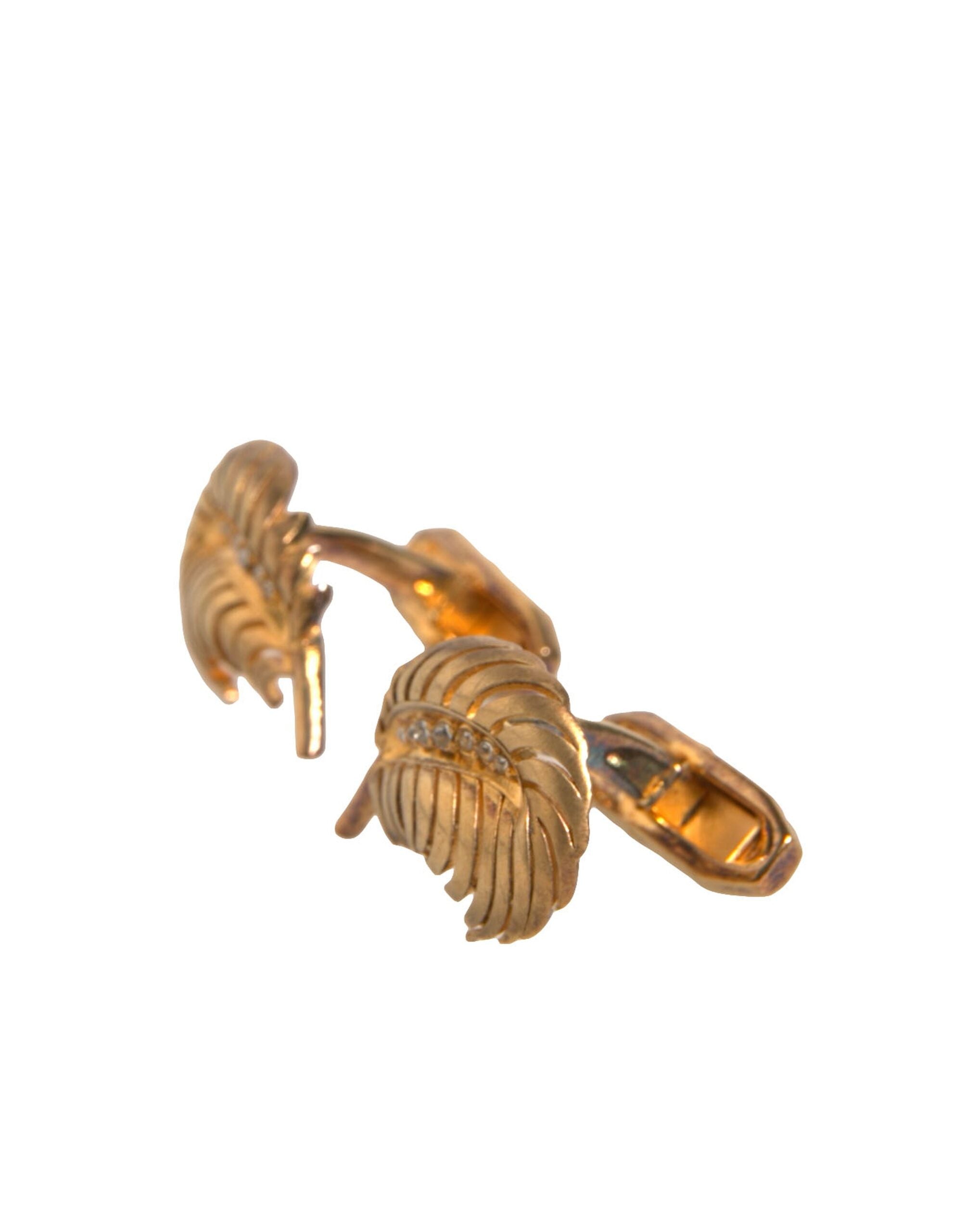 Dolce & Gabbana Gold 925 Sterling Silver Crystal Leaf Men's Cufflink