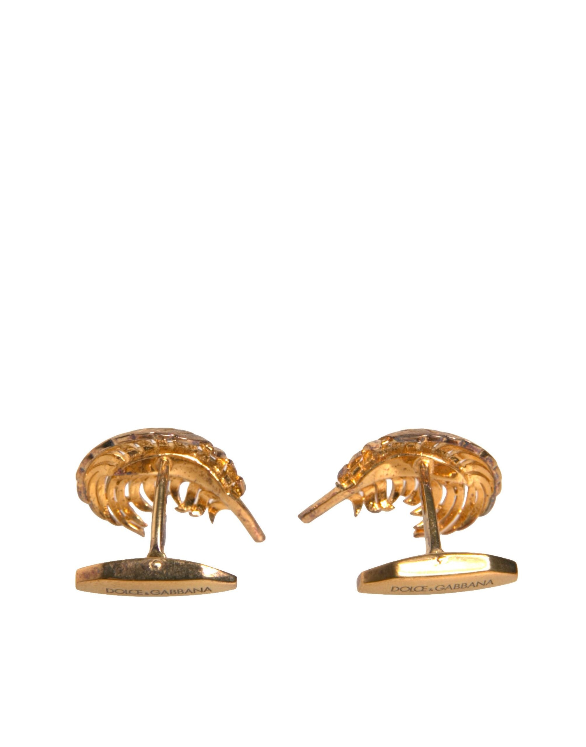 Dolce & Gabbana Gold 925 Sterling Silver Crystal Leaf Men's Cufflink