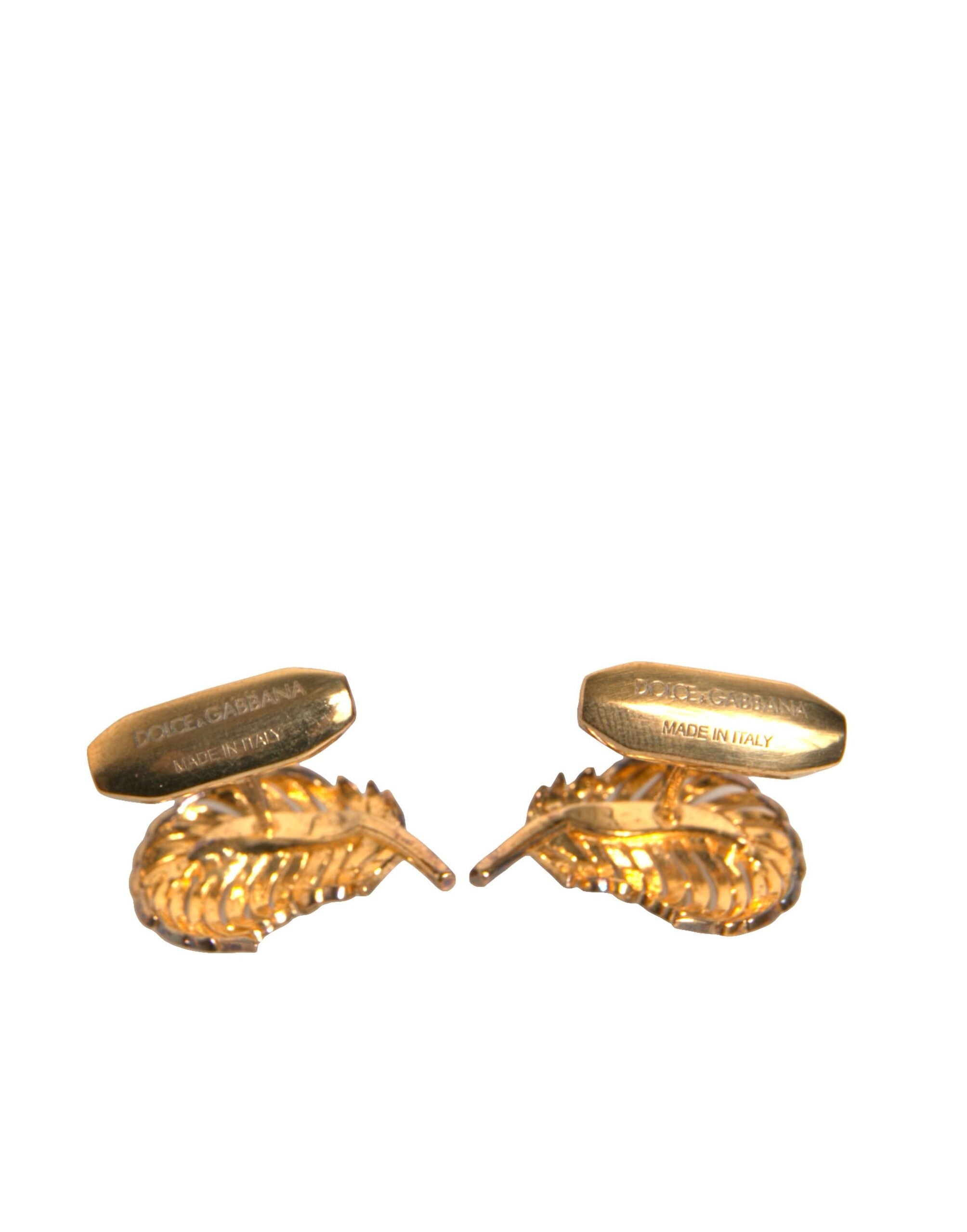Dolce & Gabbana Gold 925 Sterling Silver Crystal Leaf Men's Cufflink