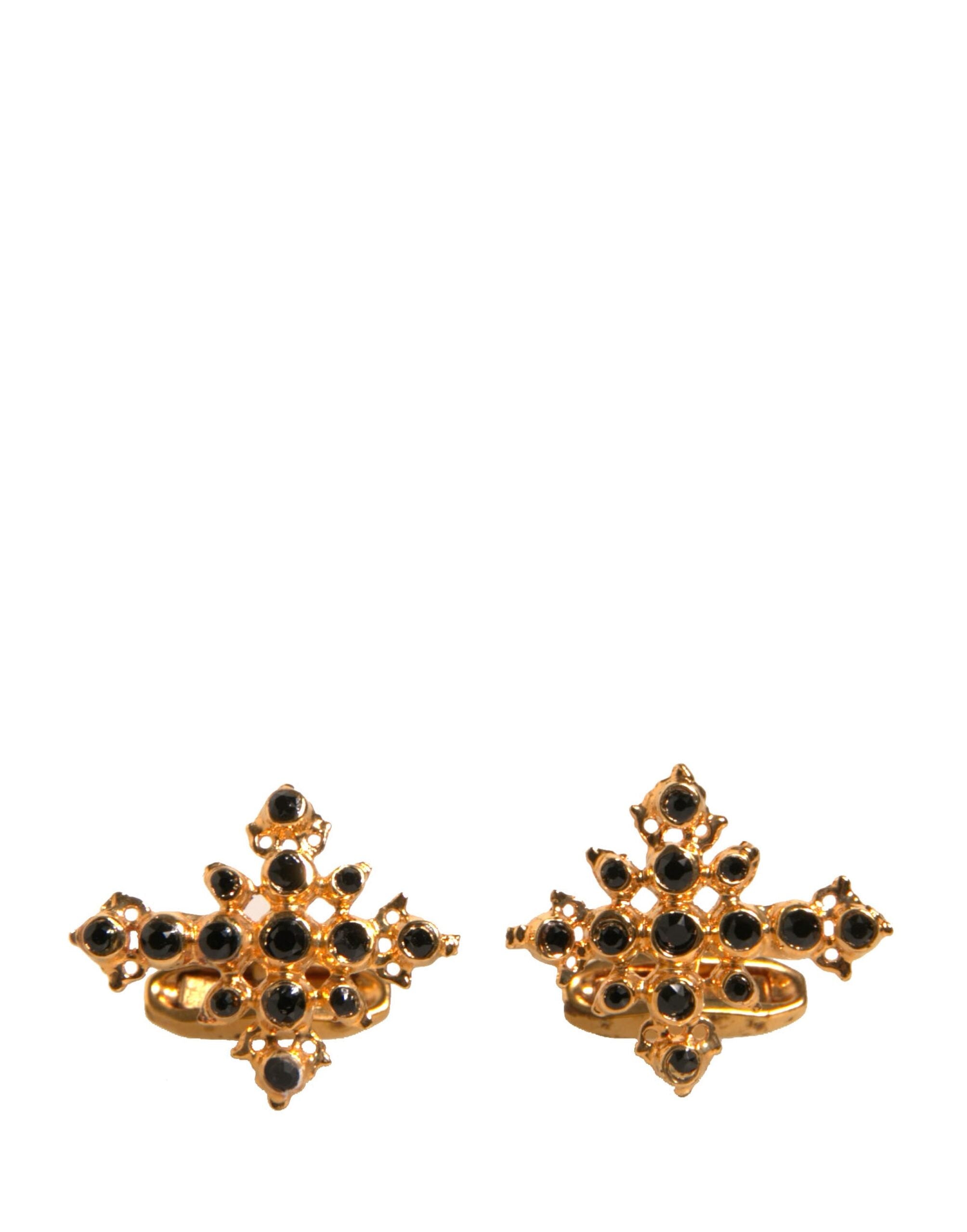 Dolce & Gabbana Gold Tone Brass Cross Crystal Men's Cufflink