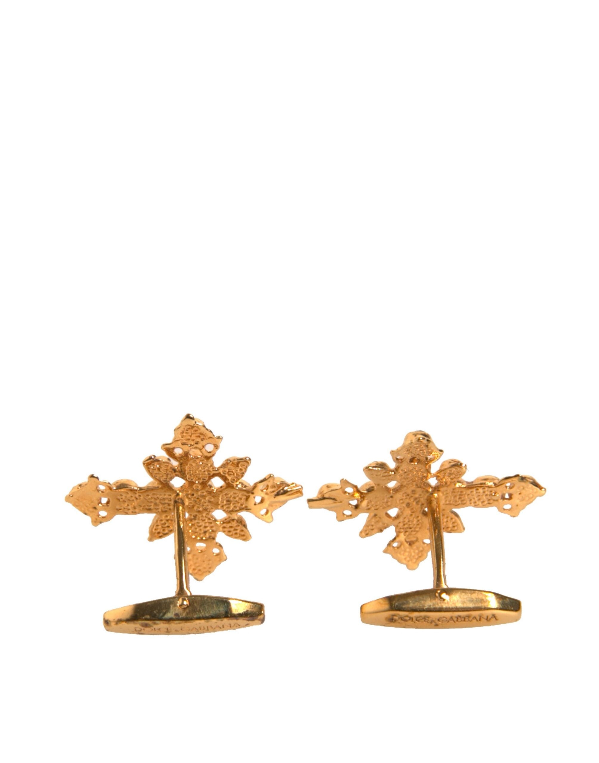 Dolce & Gabbana Gold Tone Brass Cross Crystal Men's Cufflink