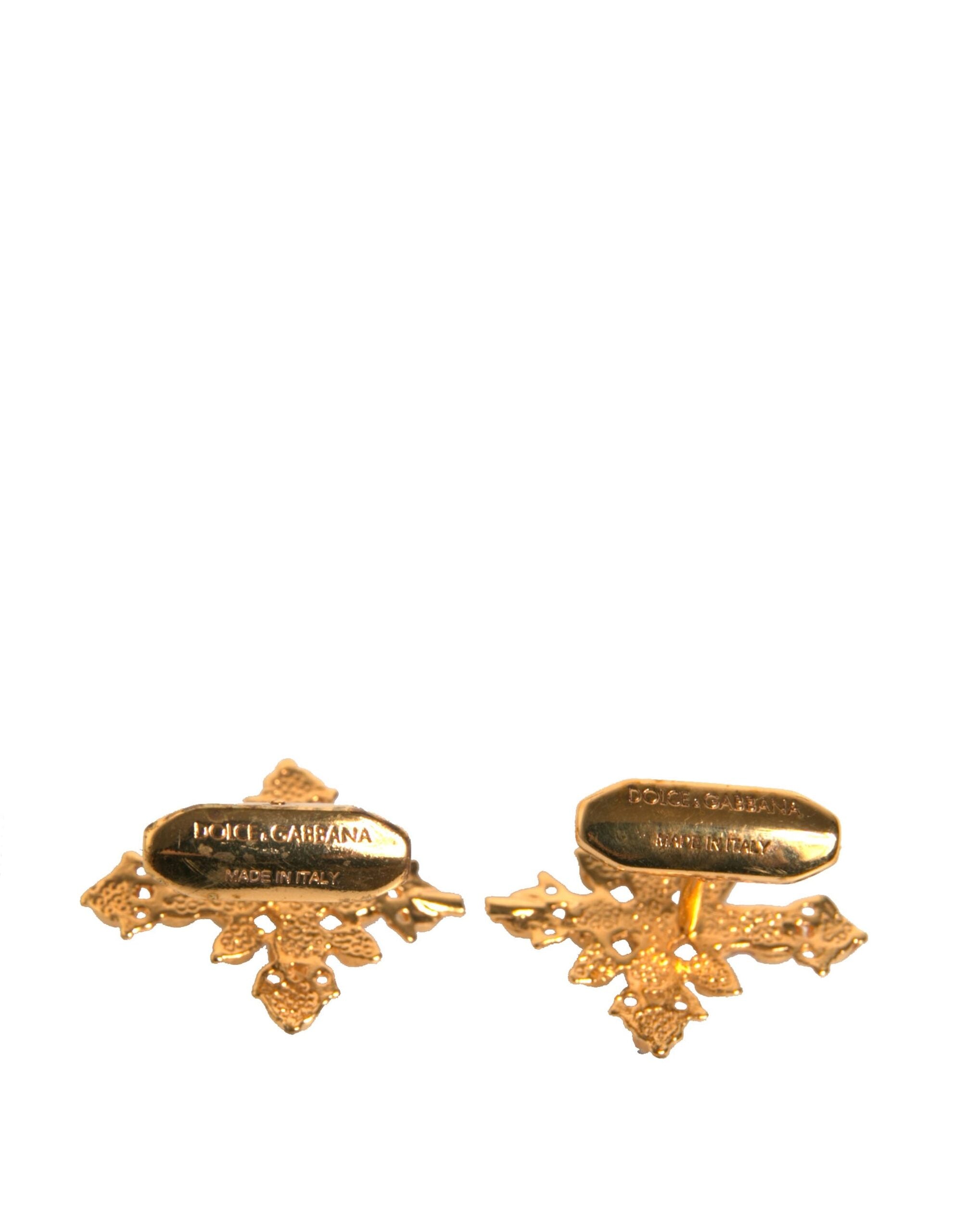 Dolce & Gabbana Gold Tone Brass Cross Crystal Men's Cufflink