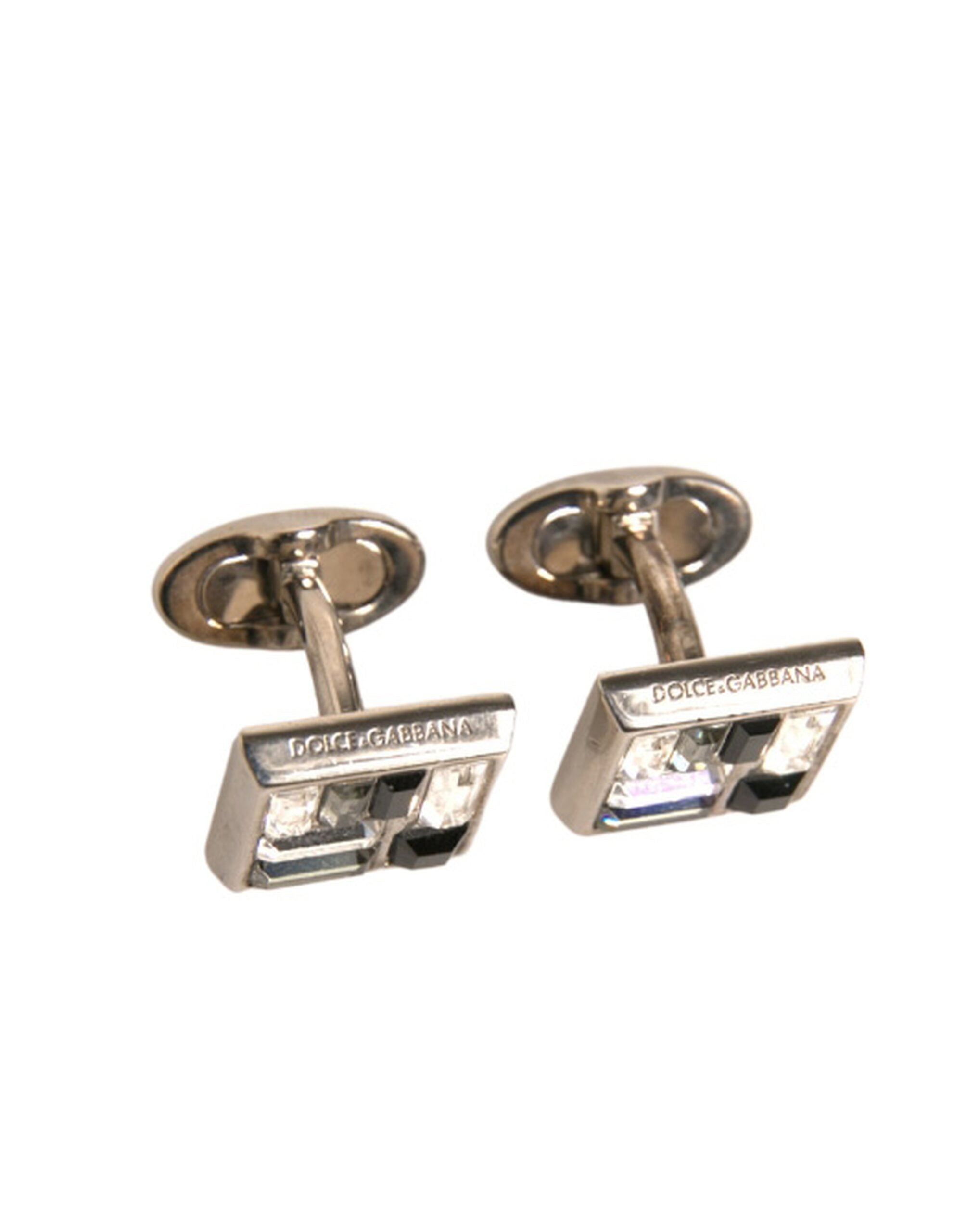 Dolce & Gabbana Silver Plated Brass Pin Crystal Men's Cufflinks (Pre-Owned)