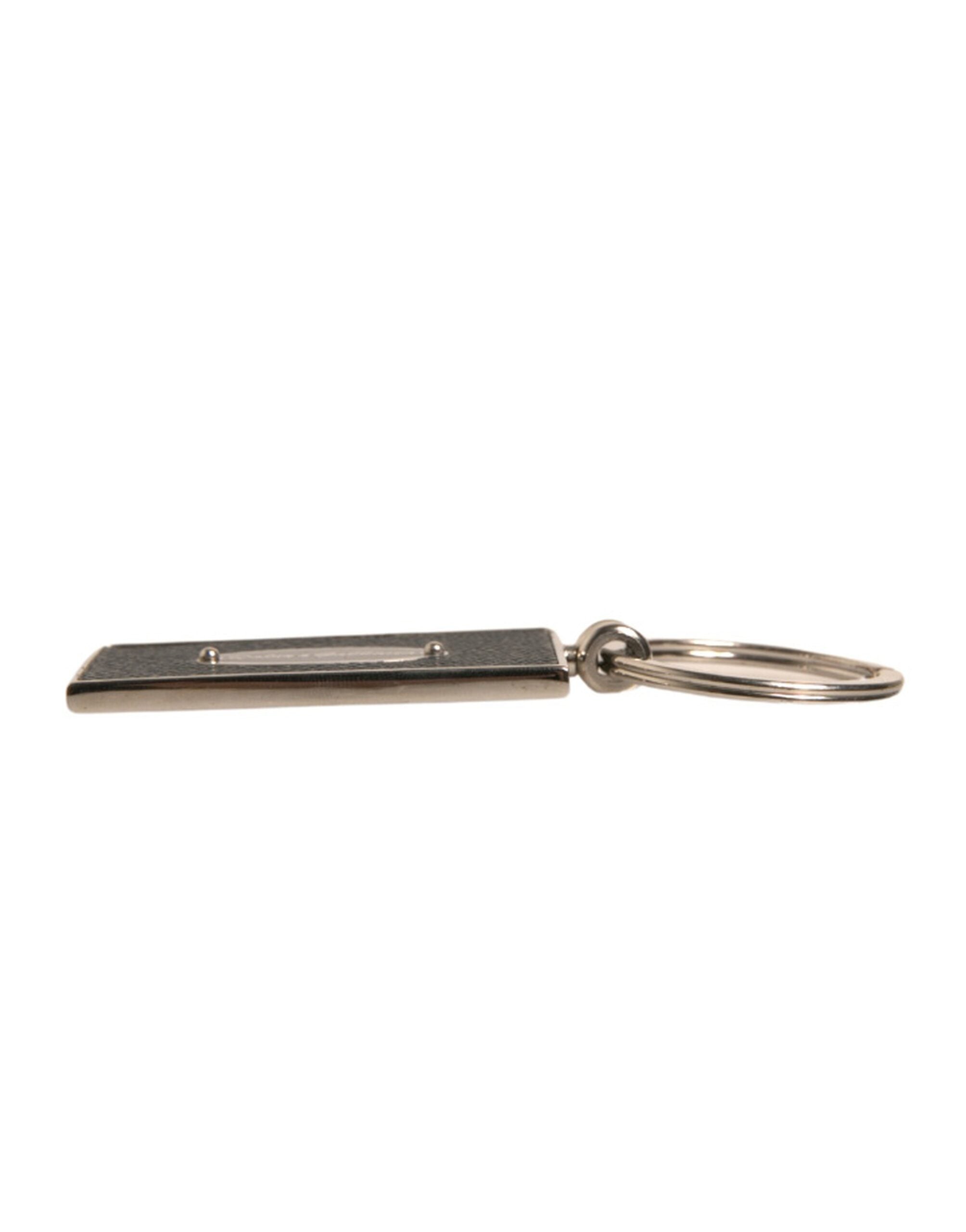 Dolce & Gabbana Black Leather Logo Metal Ring Keychain Men's Keyring