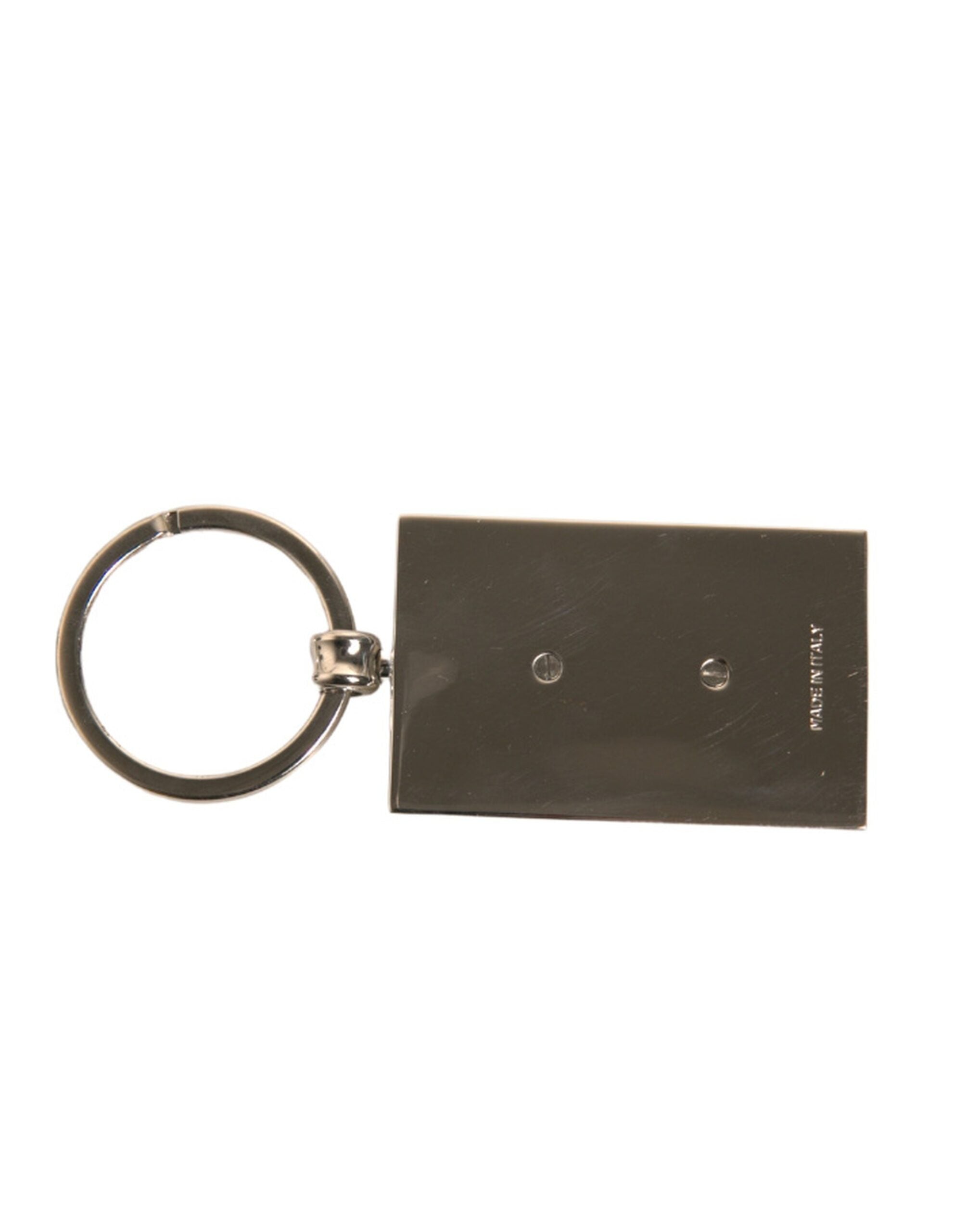Dolce & Gabbana Black Leather Logo Metal Ring Keychain Men's Keyring