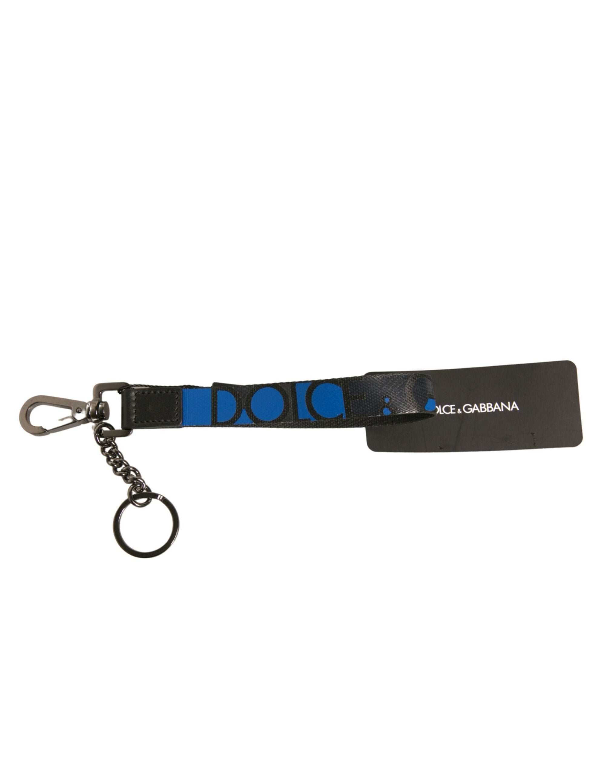 Dolce & Gabbana Blue Logo Polyester Silver Brass Holder Keychain Men's Keyring (Pre-Owned)