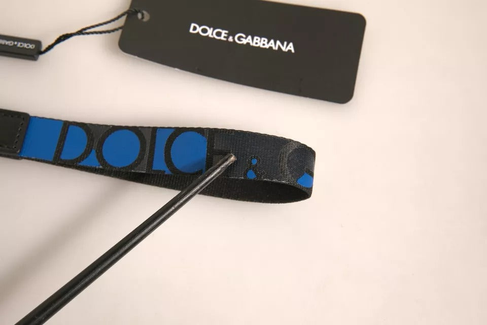 Dolce & Gabbana Blue Logo Polyester Silver Brass Holder Keychain Men's Keyring (Pre-Owned)