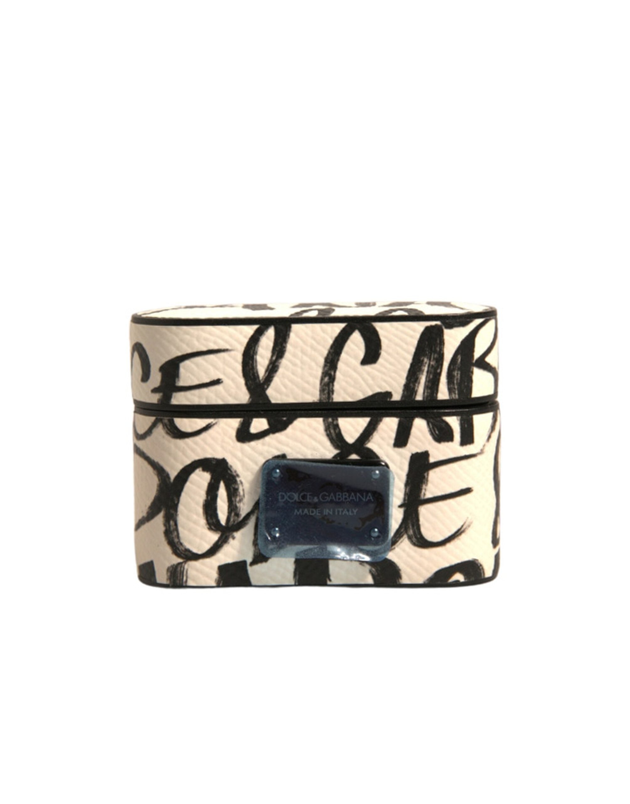Dolce & Gabbana Black White Leather Scribble Embossed Logo Airpods Case (Pre-Owned)