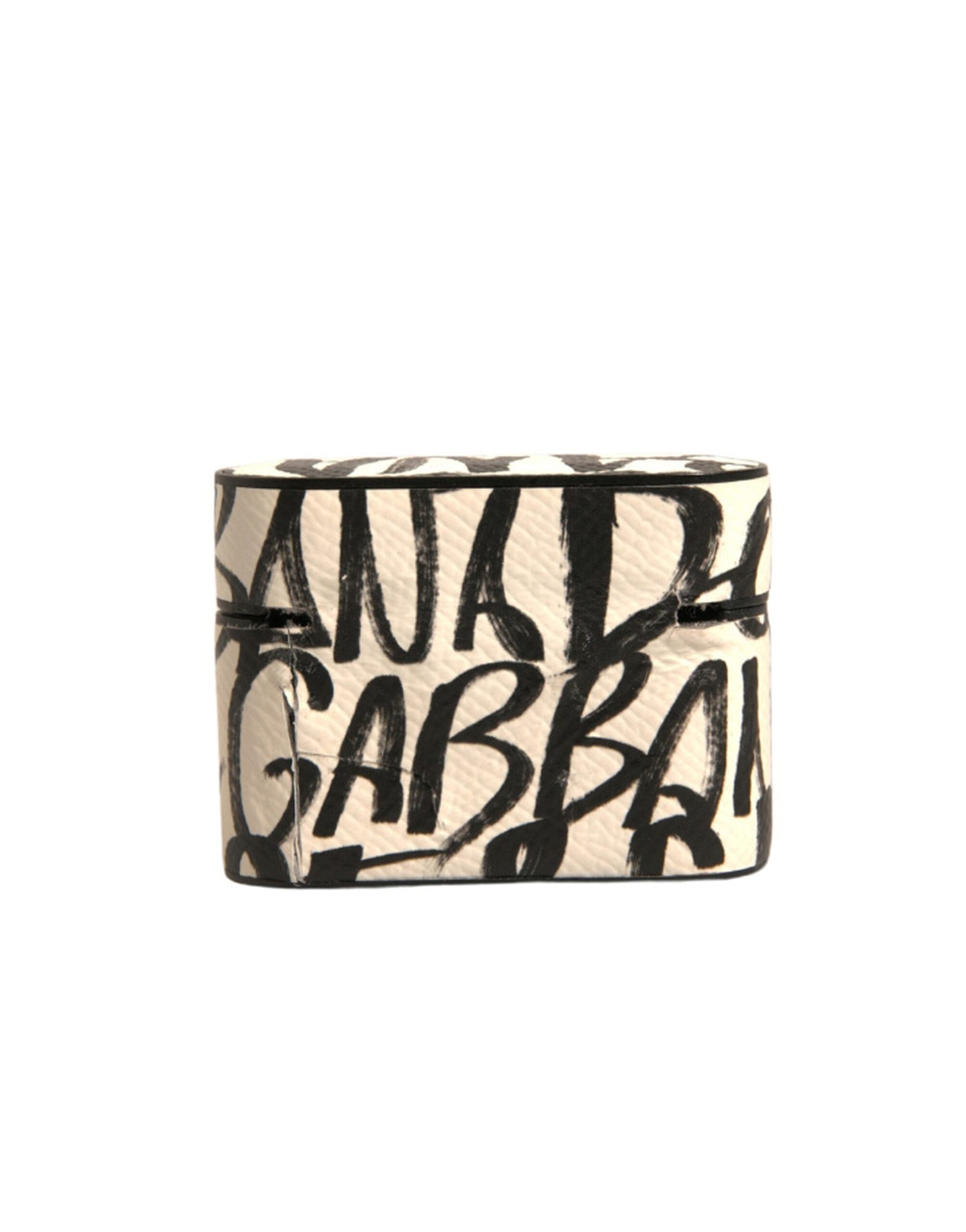 Dolce & Gabbana Black White Leather Scribble Embossed Logo Airpods Case (Pre-Owned)