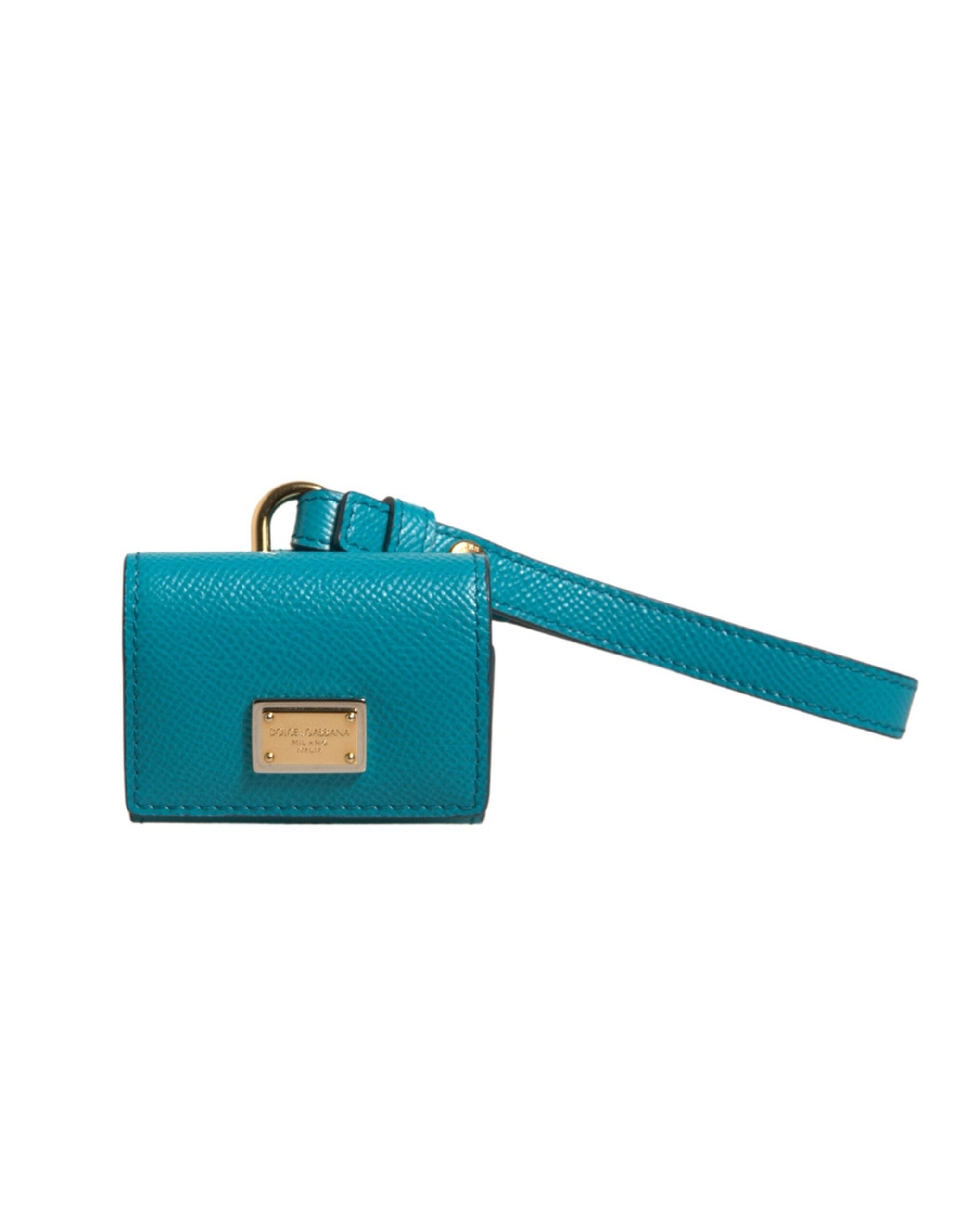 Dolce & Gabbana Green Logo Plaque Leather Gold Metal Strap Airpods Men's Case