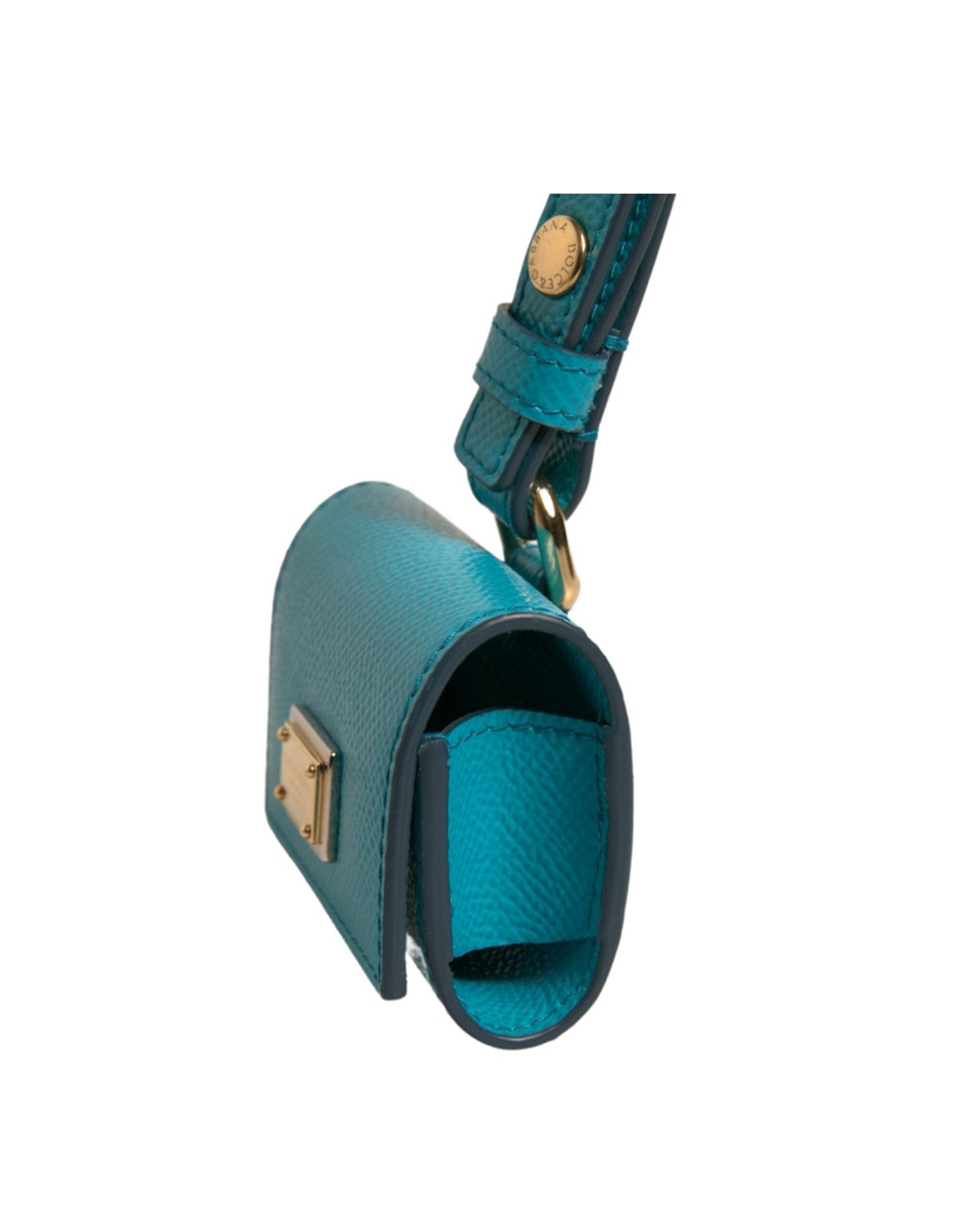 Dolce & Gabbana Green Logo Plaque Leather Gold Metal Strap Airpods Men's Case