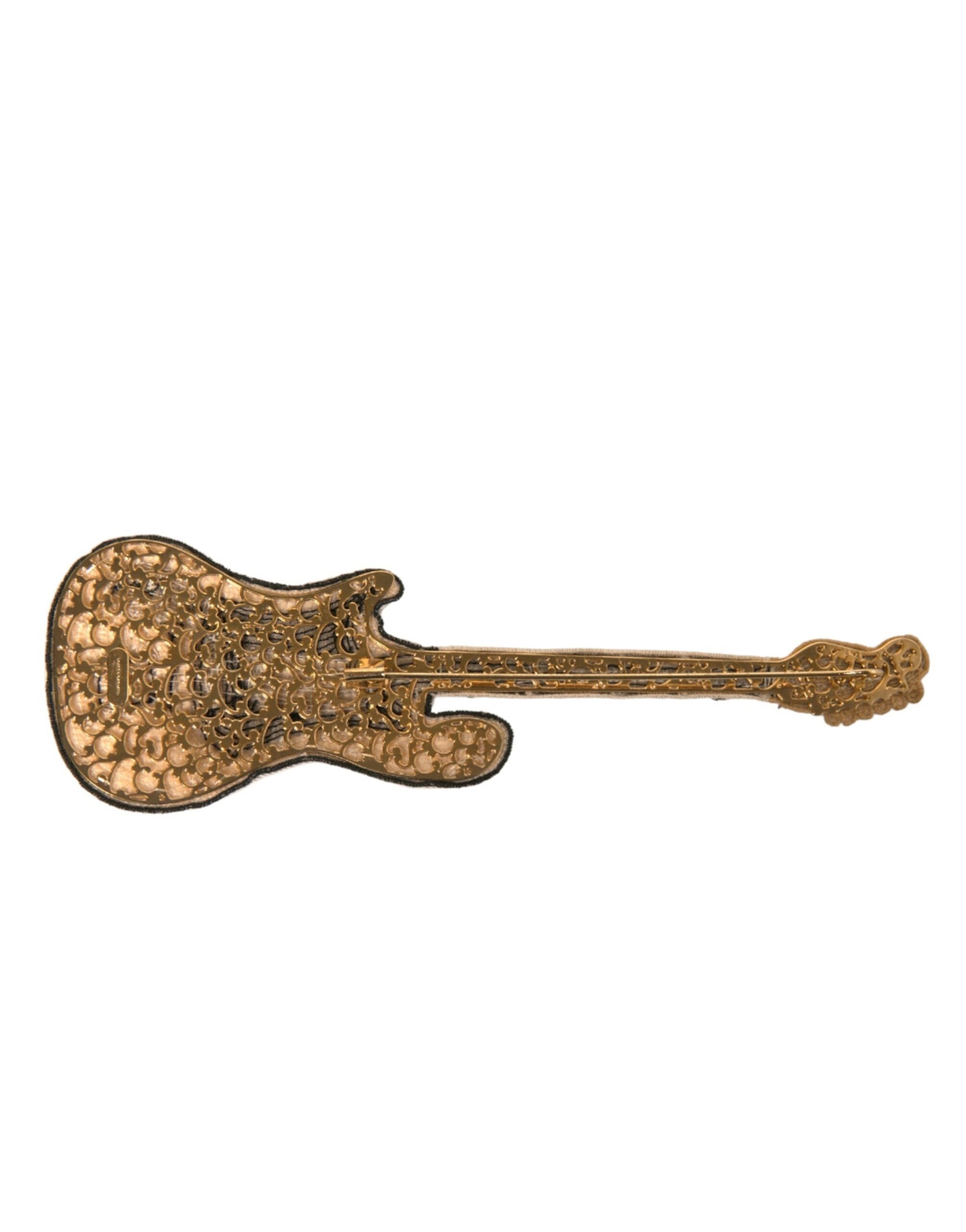 Dolce & Gabbana Gold Brass Beaded Guitar Pin Women's Brooch (Pre-Owned)
