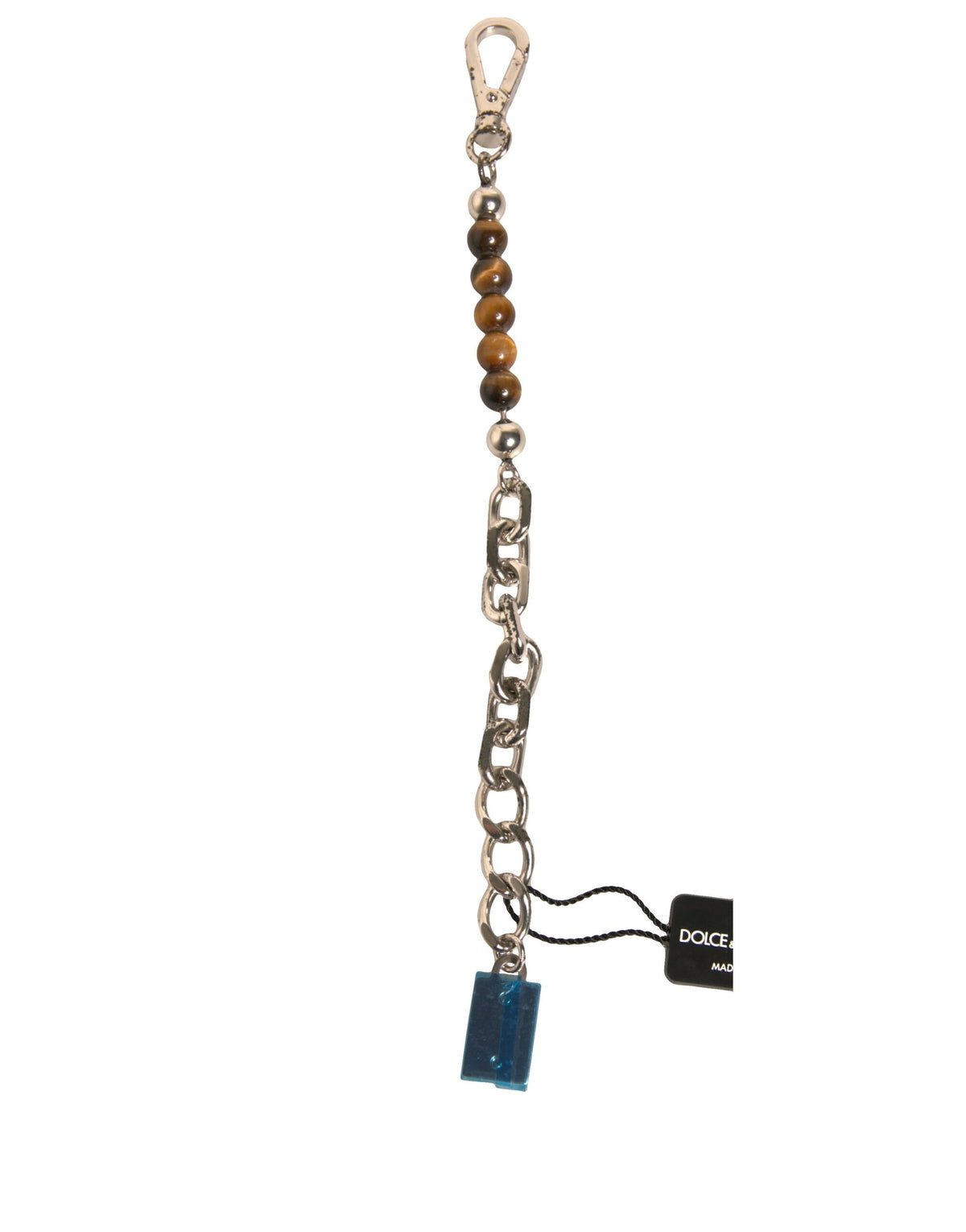 Dolce & Gabbana Silver Brass Chain Beaded Logo Plaque Keychain Women's Keyring (Pre-Owned)