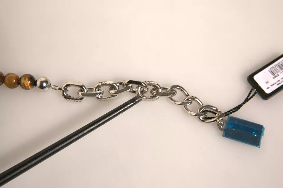 Dolce & Gabbana Silver Brass Chain Beaded Logo Plaque Keychain Women's Keyring (Pre-Owned)