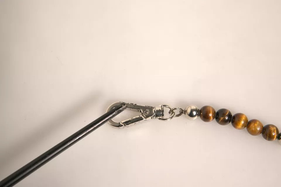 Dolce & Gabbana Silver Brass Chain Beaded Logo Plaque Keychain Women's Keyring (Pre-Owned)